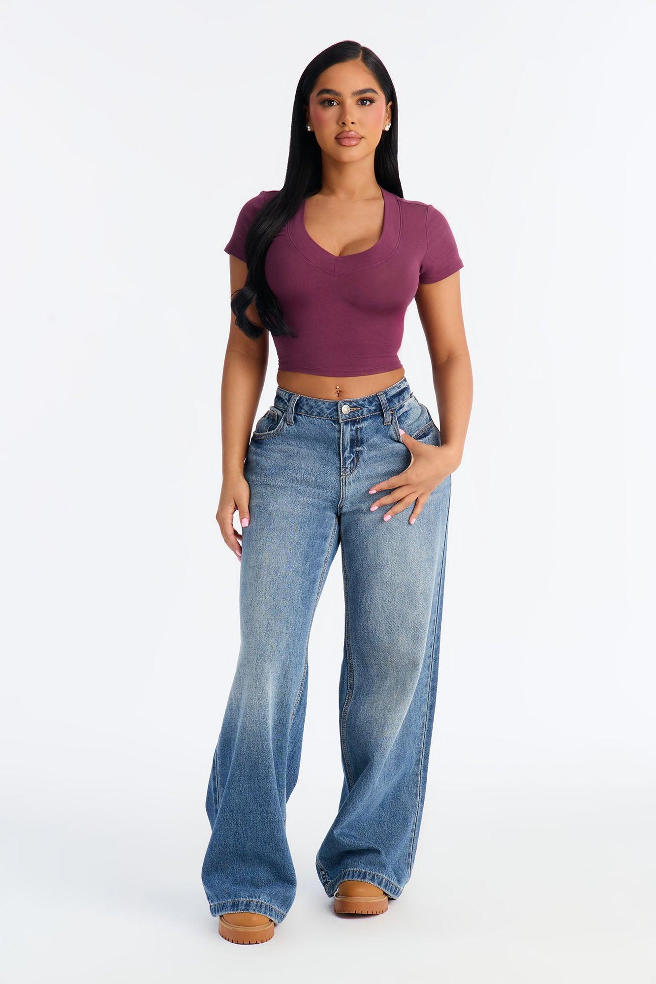 Delaney Short Sleeve Top - Plum Female Product Image