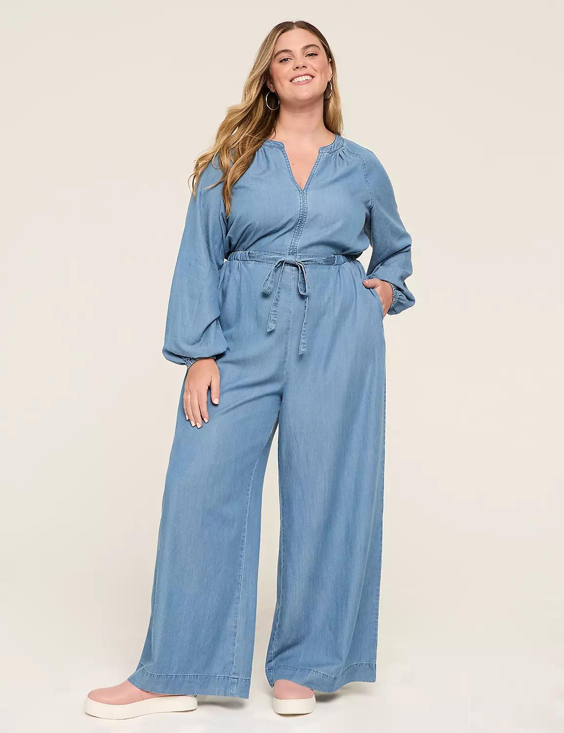 Chambray Long-Sleeve Jumpsuit Product Image