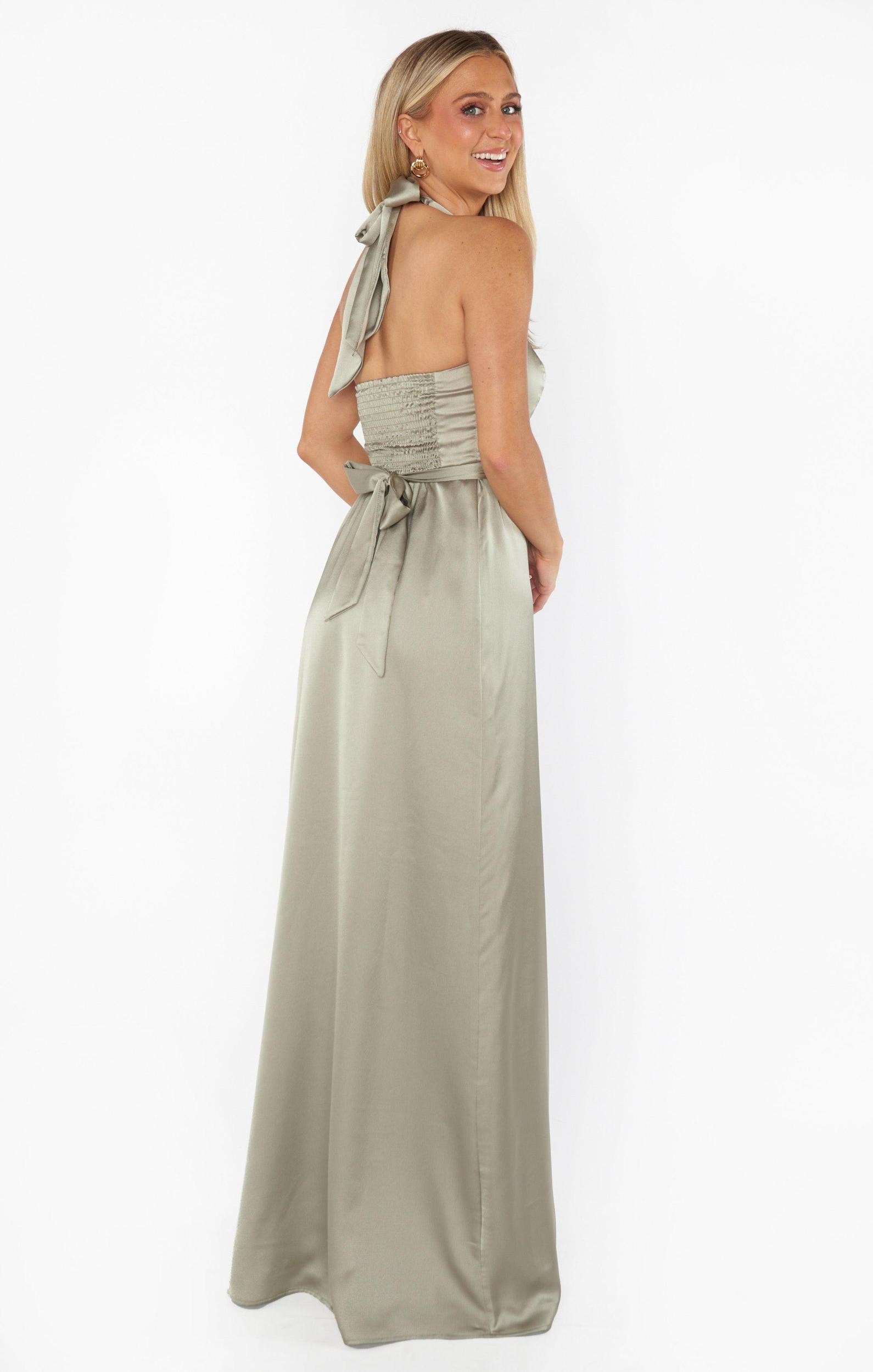 Hazel Halter Maxi Dress ~ Moss Green Luxe Satin Product Image