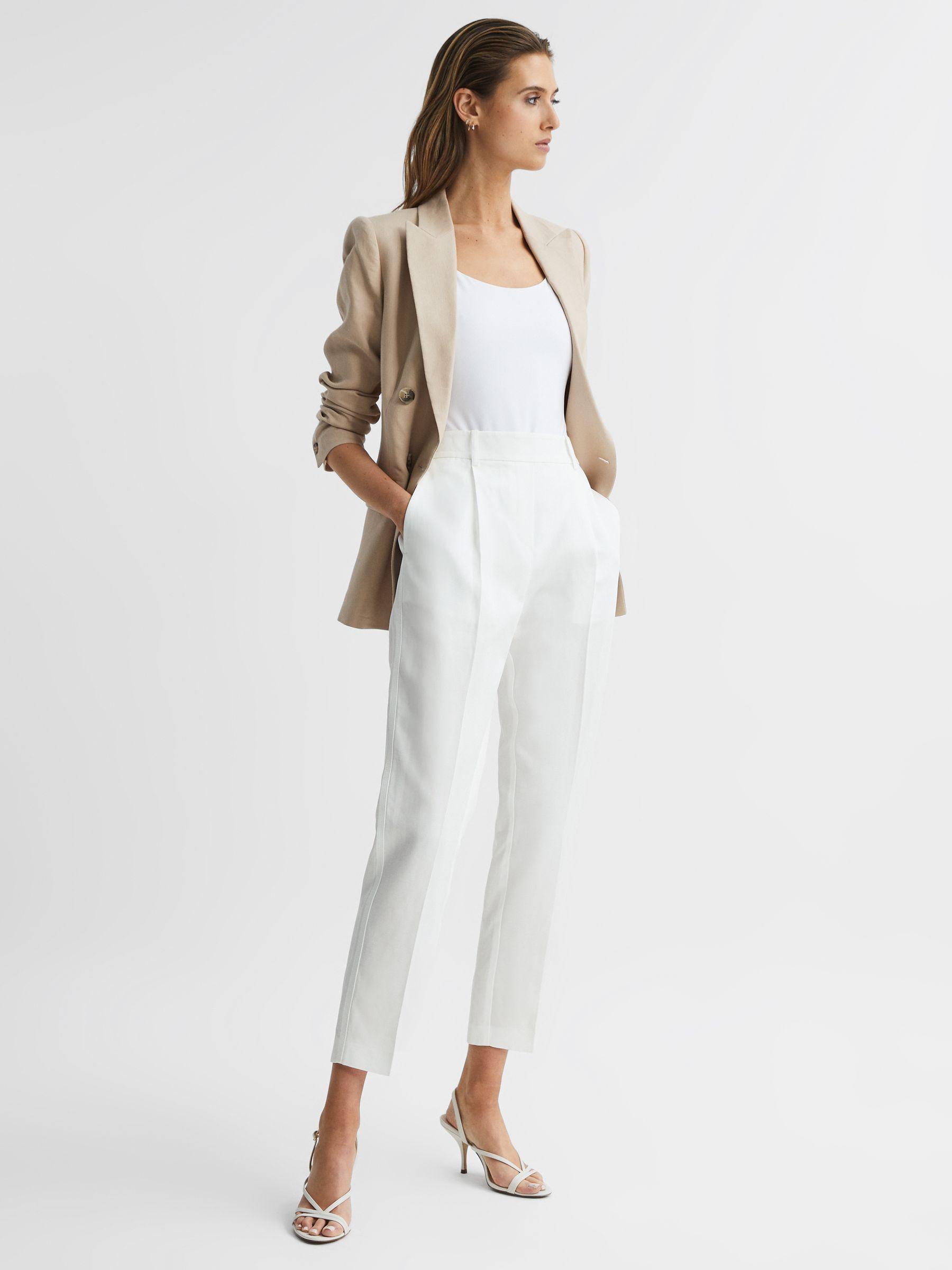 Tapered Linen Trousers in White Product Image