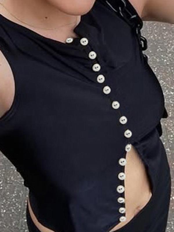 V-Neck Sleeveless Button Down Tank Top Product Image