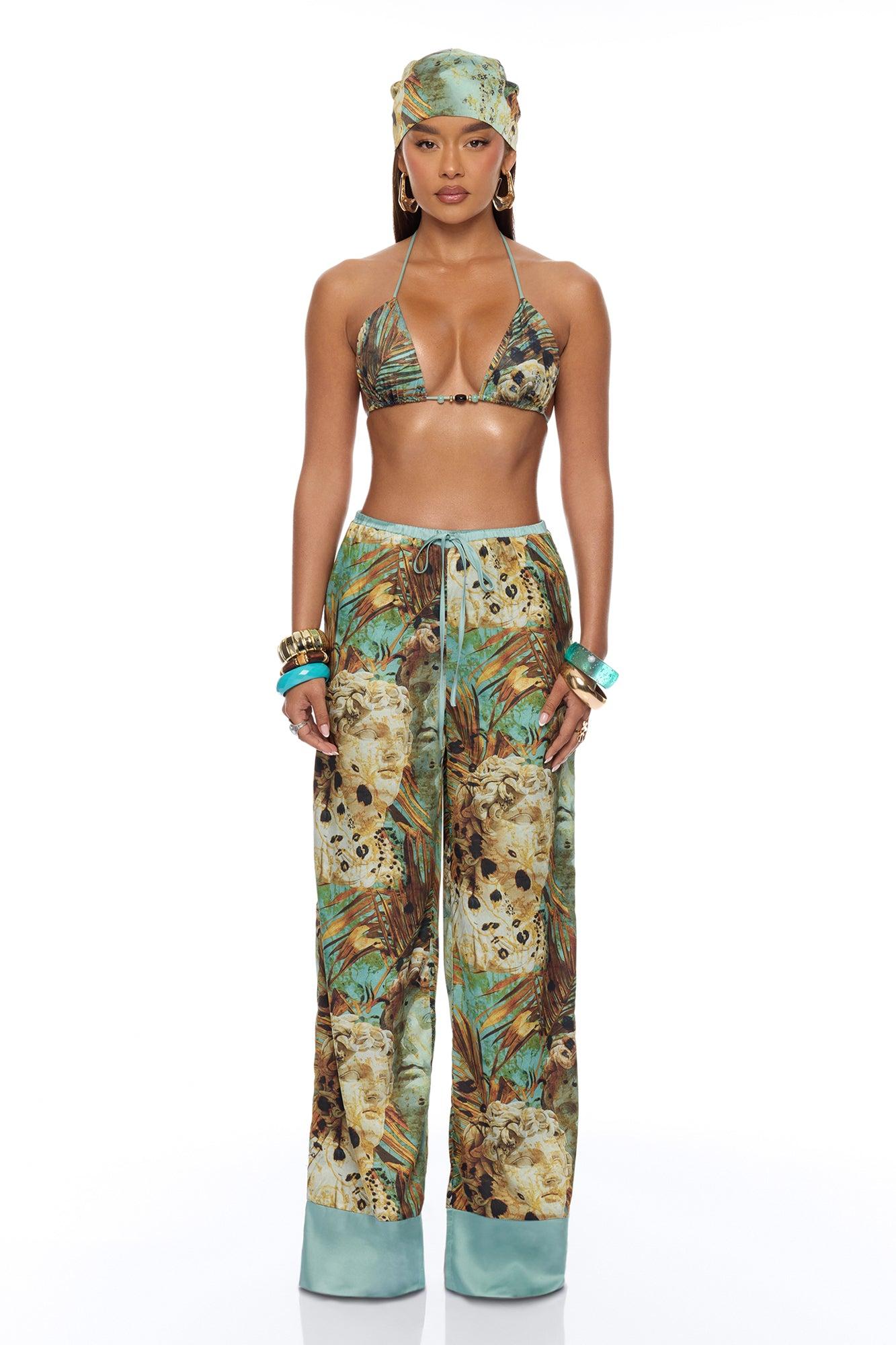 Call Me Coastal Satin Pant Set - Blue/combo Female Product Image
