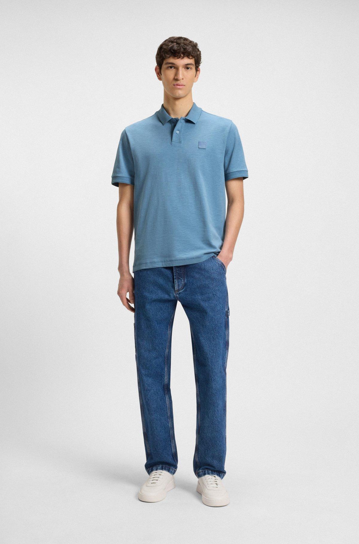 Slub cotton-linen polo shirt with logo badge Product Image