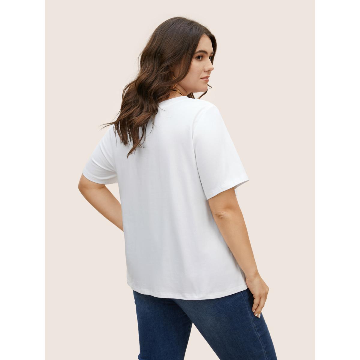 Plus Size Tropical Landscape Print Round Neck T-shirt Originalwhite Women Resort Contrast Round Neck Vacation T-shirts BloomChic 26/4X Product Image