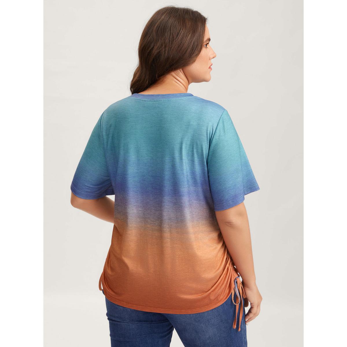 Plus Size Ombre Vacation Ready T-Shirt Multicolor Women Leisure Round Neck Casual T-shirts BloomChic 22-24/3X Product Image