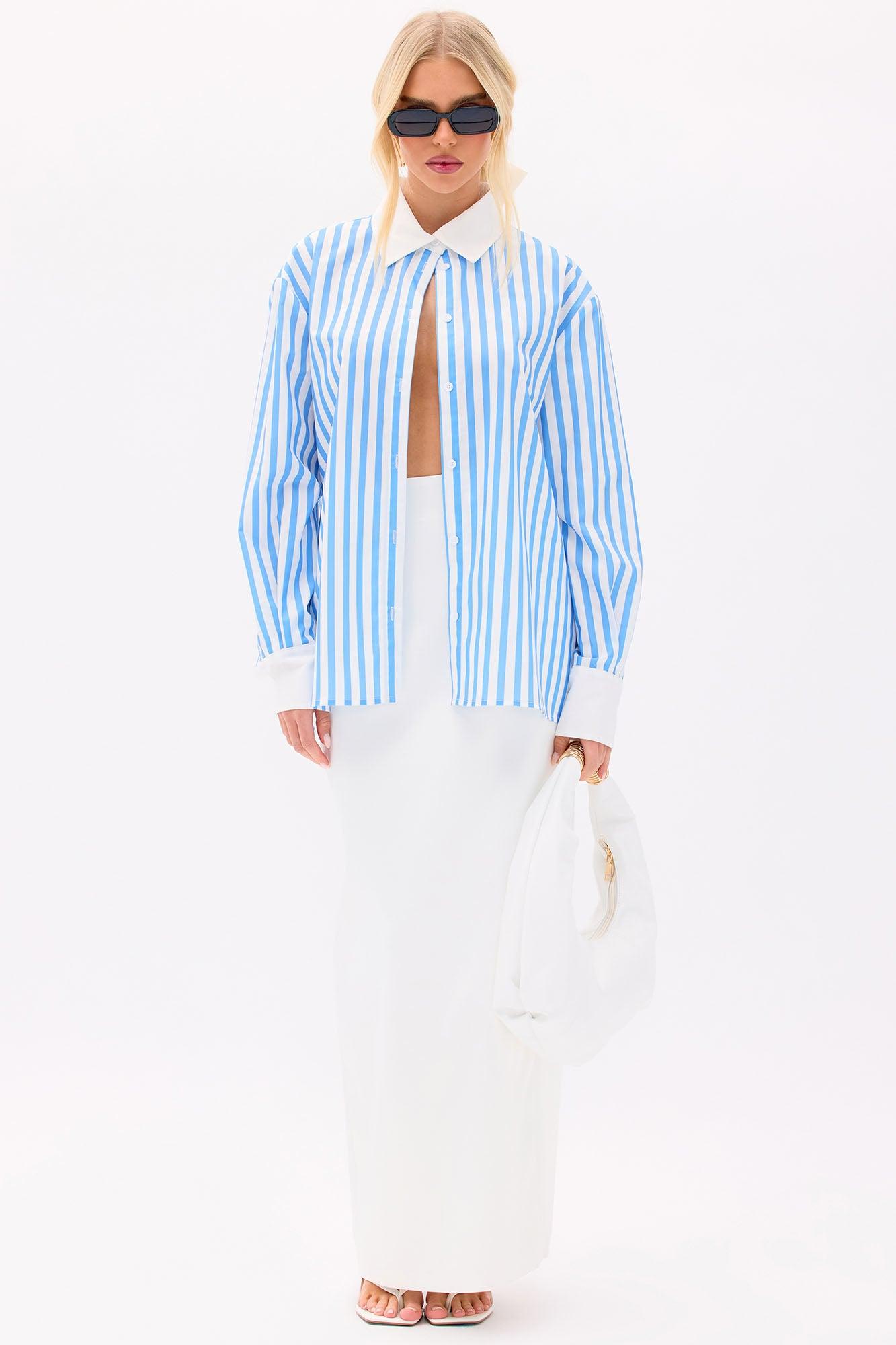 Aylene Striped Poplin Shirt - White/Blue Product Image