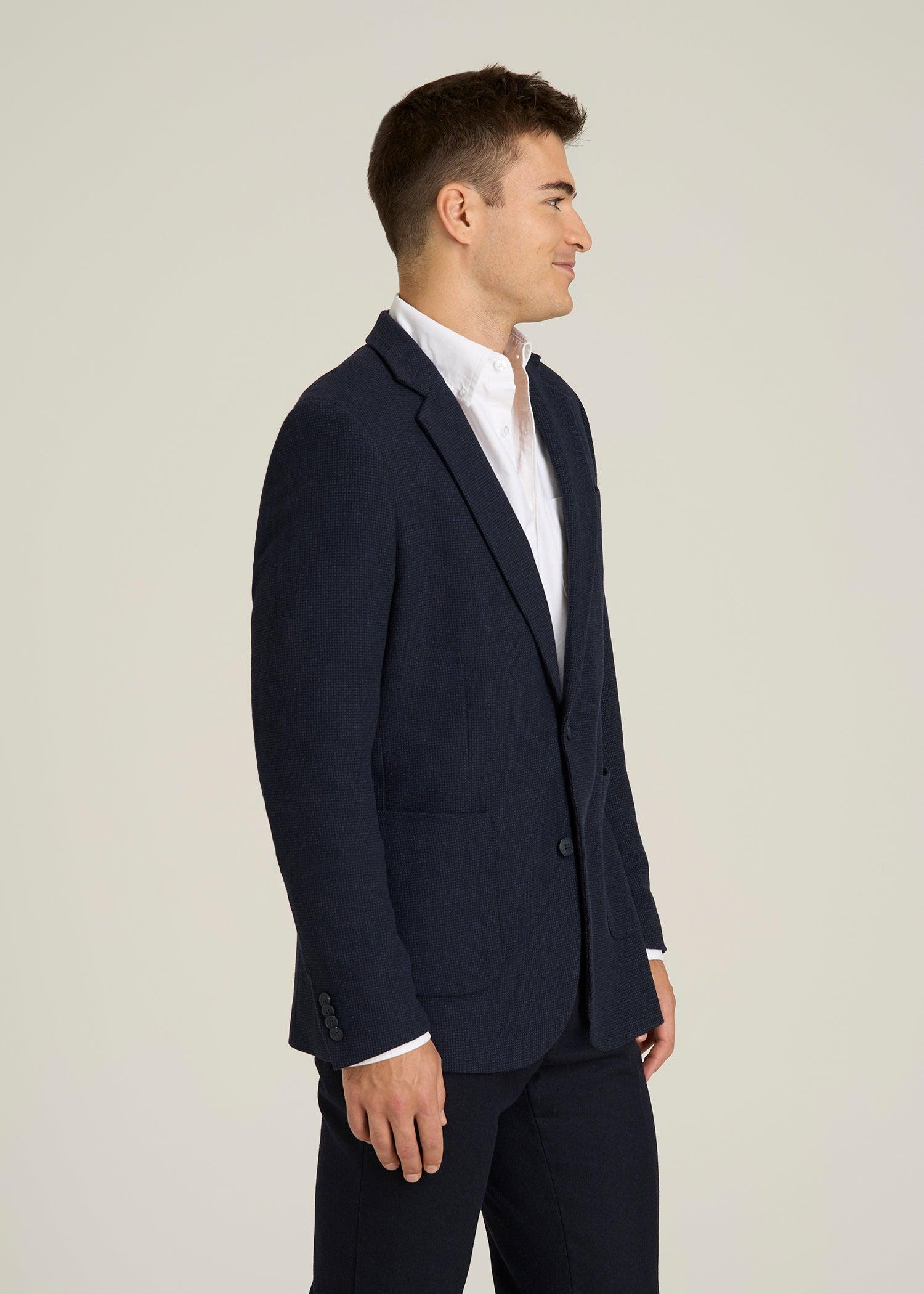 Wool Blend Blazer for Tall Men in Blue Birdseye Male Product Image
