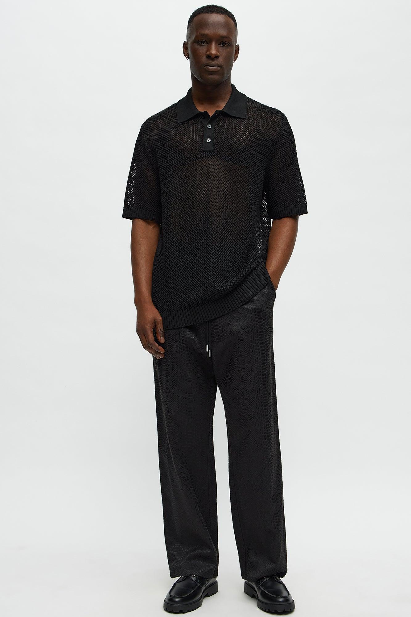 Vacation Me Please Open Knit Polo - Black Product Image