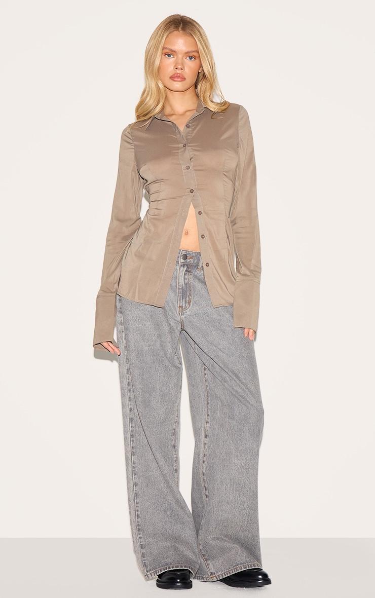 Brown Chiffon Fitted Shirt Product Image