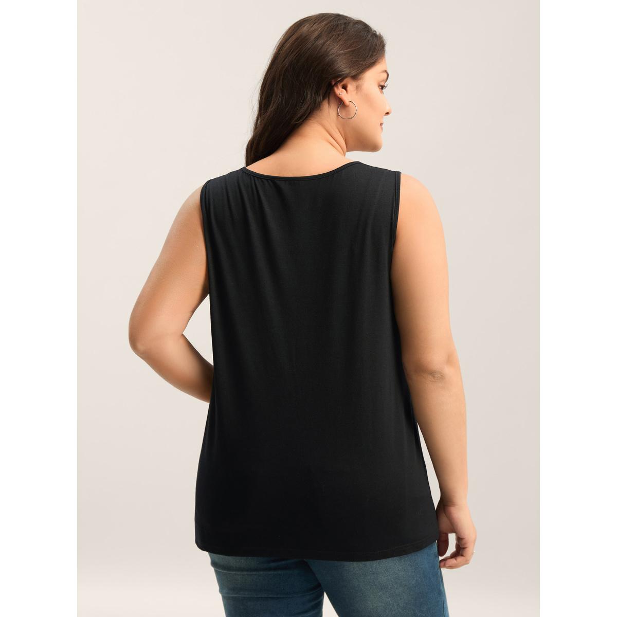 Plus Size Stretchy Boho Print Tank Top Women Black Leisure Non Flat collar with V-notch Casual Tank Tops Camis BloomChic 14-16/1X Product Image