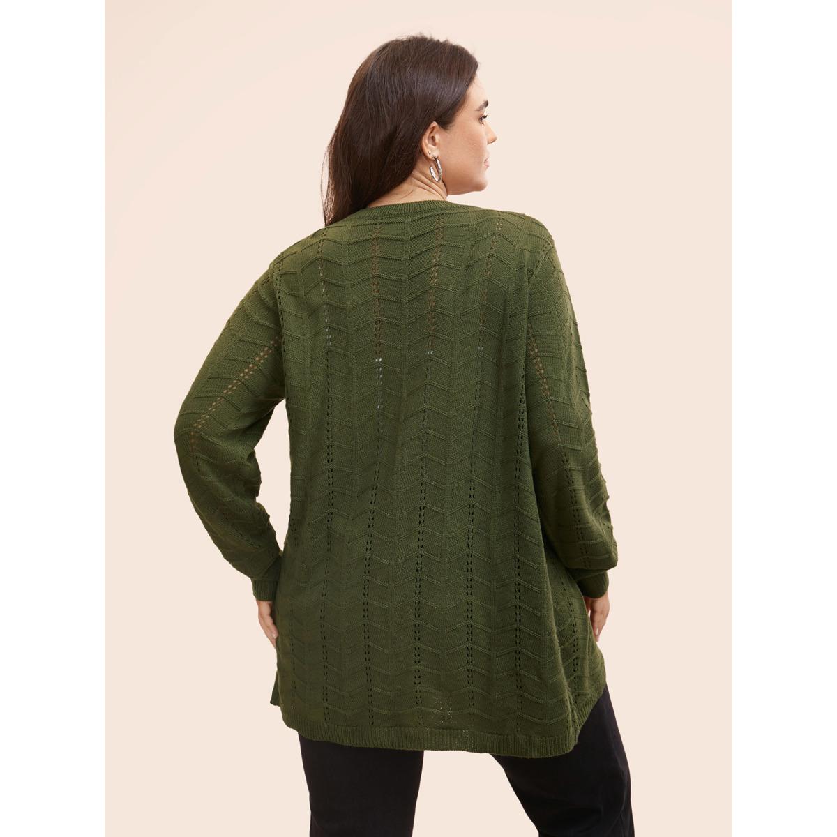 Plus Size Solid Textured Curved Hem Cardigan ArmyGreen Women Casual Loose Long Sleeve Everyday Cardigans BloomChic 14-16/1X Product Image