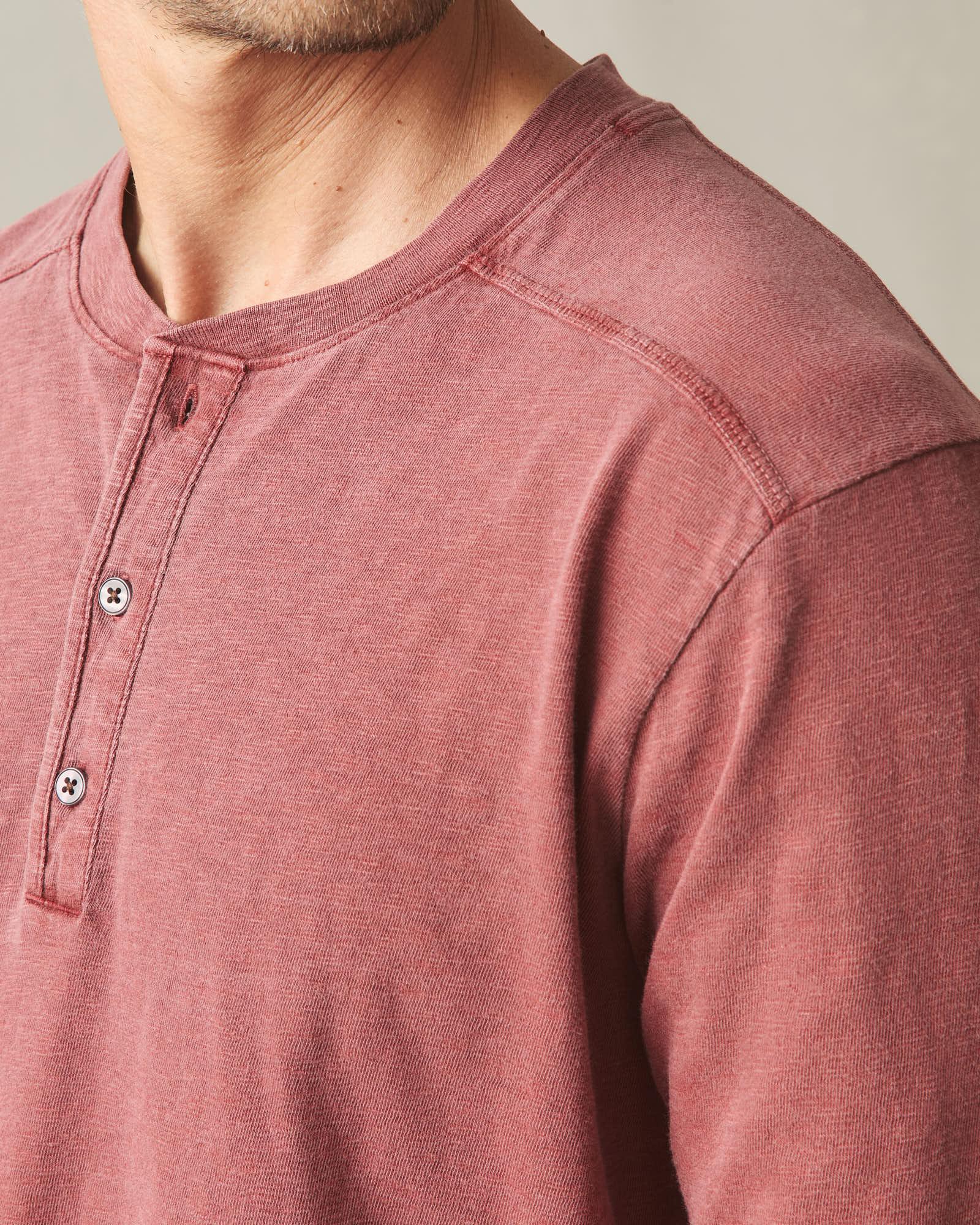 Men's Broken-In Premium Slub Long Sleeve Henley - Washed Redwood Male Product Image