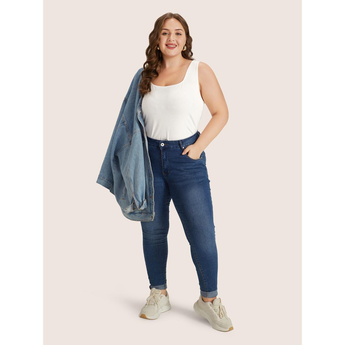 Plus Size Supersoft Essentials Plain Square Neck Skinny Tank Top Women White Basics Non Square Neck Everyday Tank Tops Camis BloomChic 18-20/2X Product Image