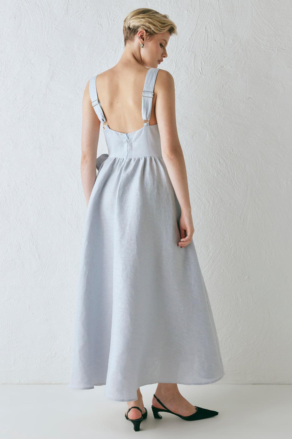Daphne Linen Midi Dress Powder Product Image
