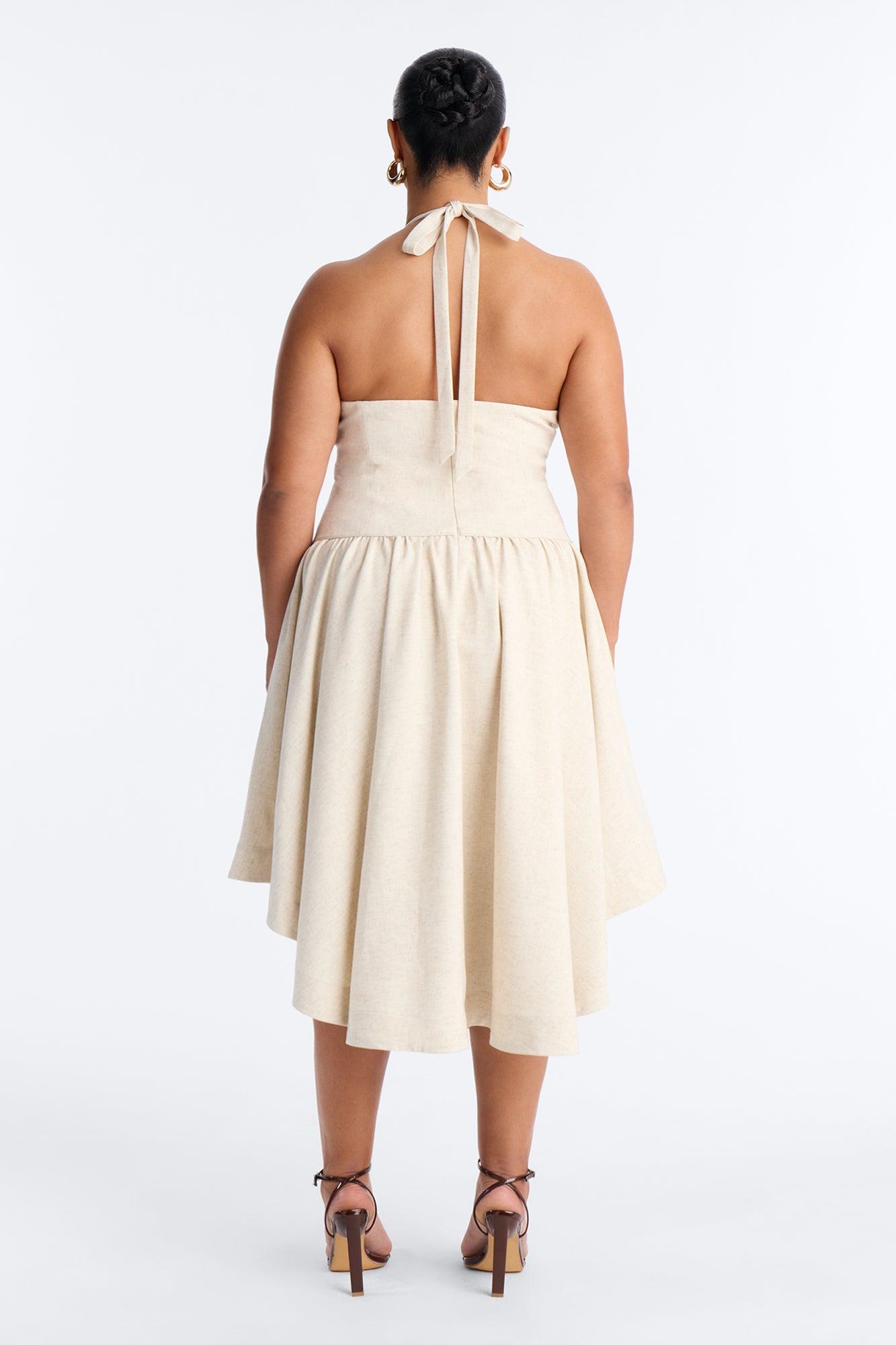Linen Bloom Halter Midi Dress - Natural Female Product Image