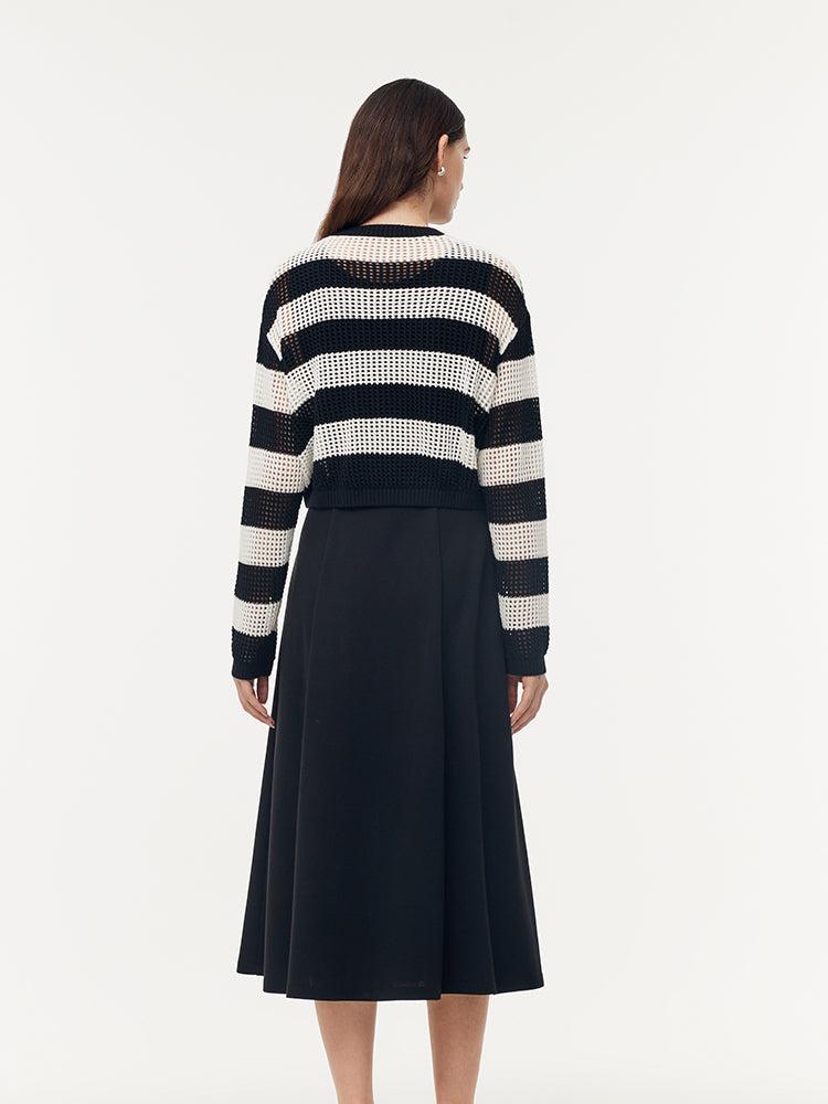 Triacetate Knit Vest Dress And Stripe Open-Knit Sweater Two-Piece Set Product Image