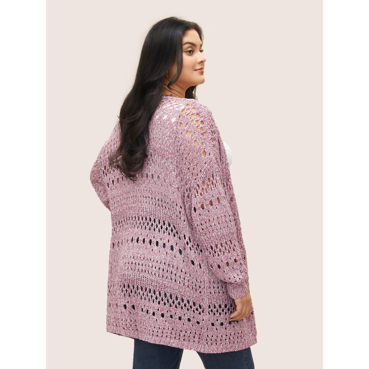 Plus Size Heather Hollow Out Drop Shoulder Cardigan Watermelon Women Casual Long Sleeve Everyday Cardigans BloomChic 12/L Product Image