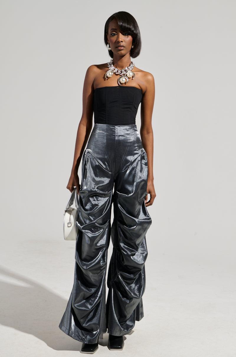 BELLA SATIN HIGH RISE TROUSER IN GREY Product Image