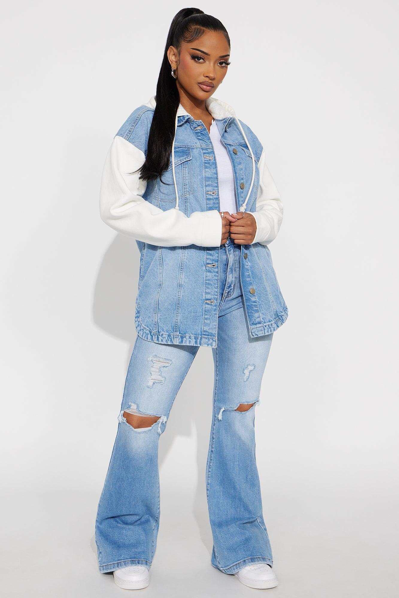 Autumn Haze Hooded Denim Jacket - Medium Wash Female Product Image