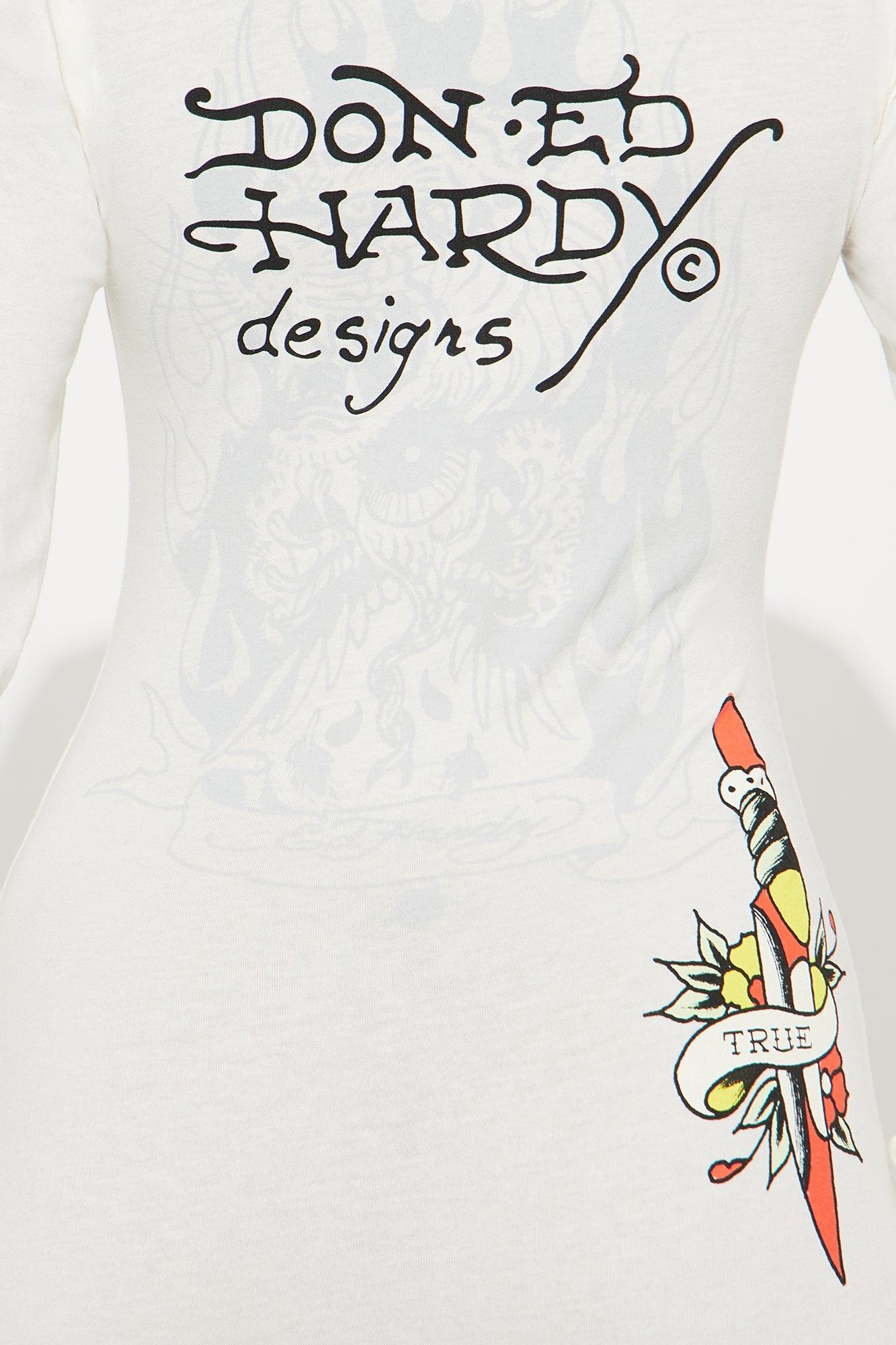 Ed Hardy Cross Heart Long Sleeve Mini Dress - Ivory Female Product Image