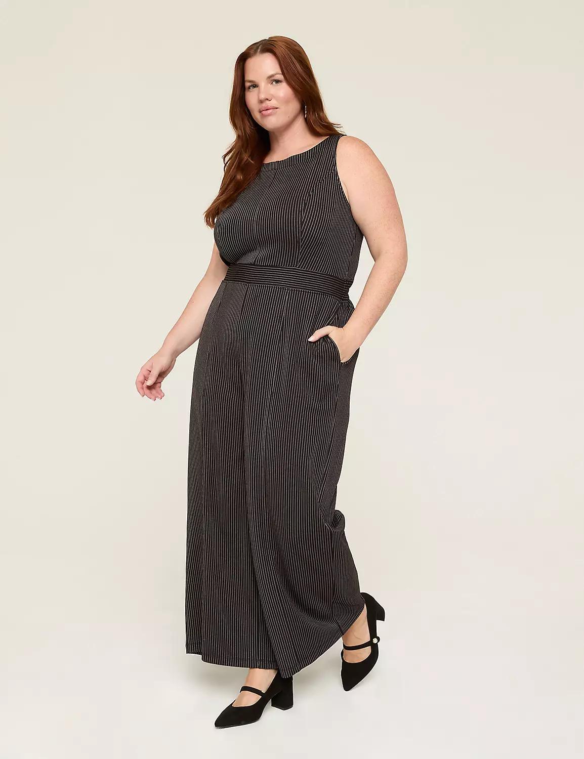 French-Seam Wide Leg Knit Jumpsuit Product Image