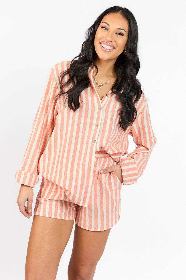 With The Tide Coral Striped Button Up Top FINAL SALE Product Image