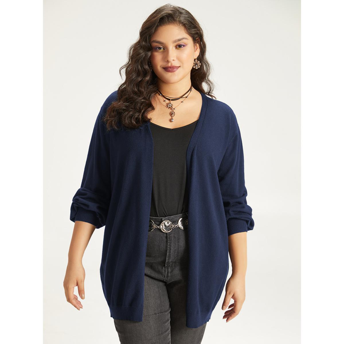 Plus Size Supersoft Essentials Halloween Moon Open Front Puff Sleeve Cardigan Indigo Women Casual Loose Long Sleeve Festival-Halloween Cardigans BloomChic 30/6X Product Image