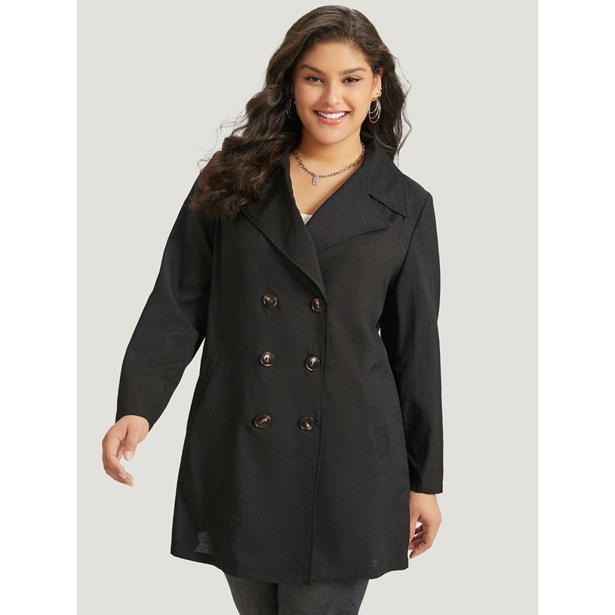 Plus Size Halloween Solid Lapel Collar Double Breasted Pocket Coat Women Black Casual Plain Ladies Everyday Winter Coats BloomChic 18-20/2X Product Image