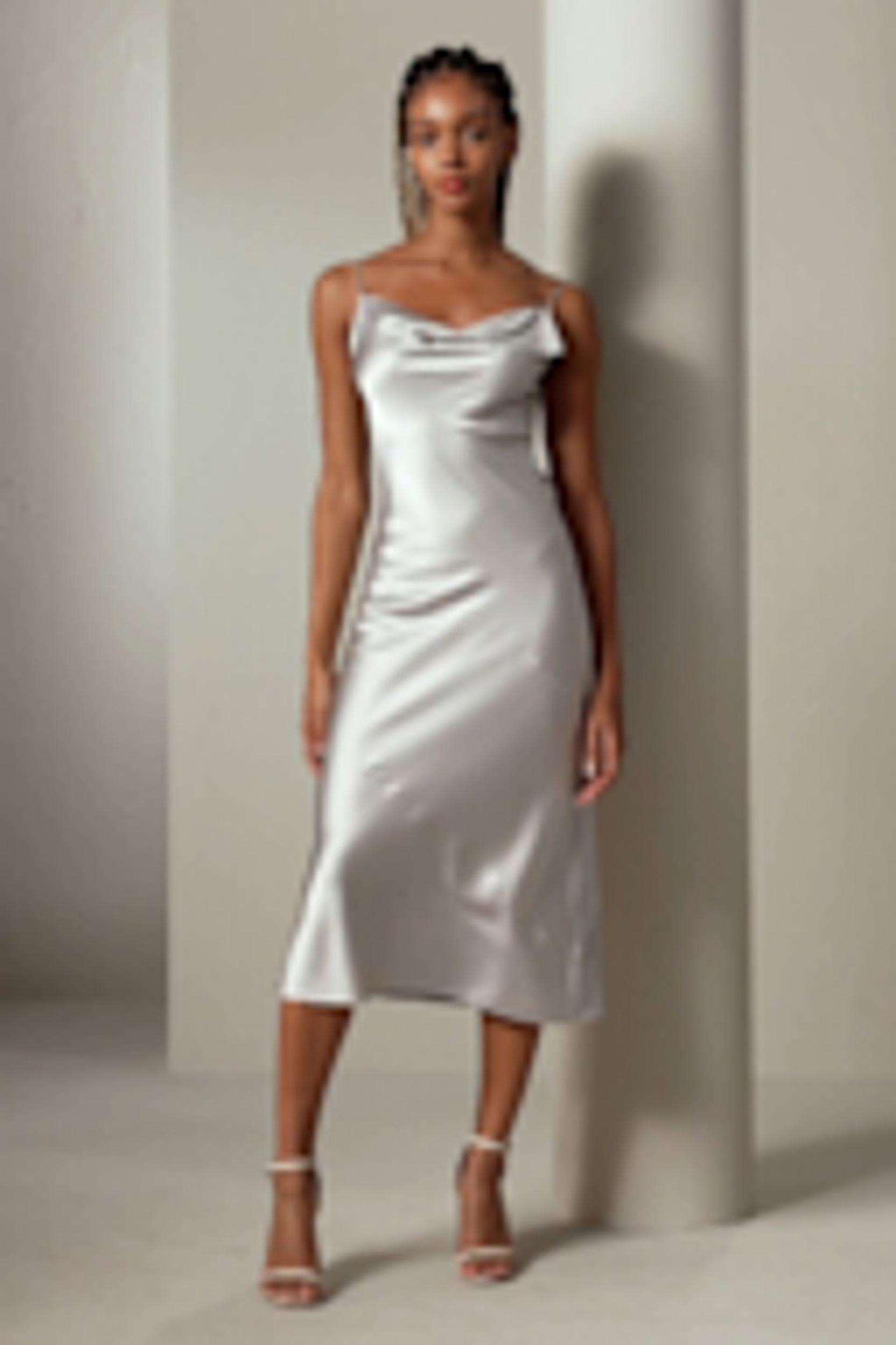 Cowl Neck Oblique-layered Silk Dress Product Image