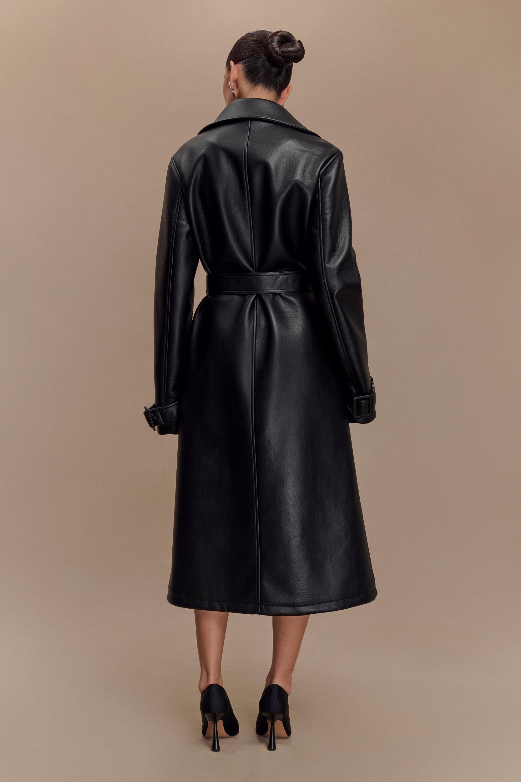 Tarah Faux Leather Trench Coat - Black Product Image