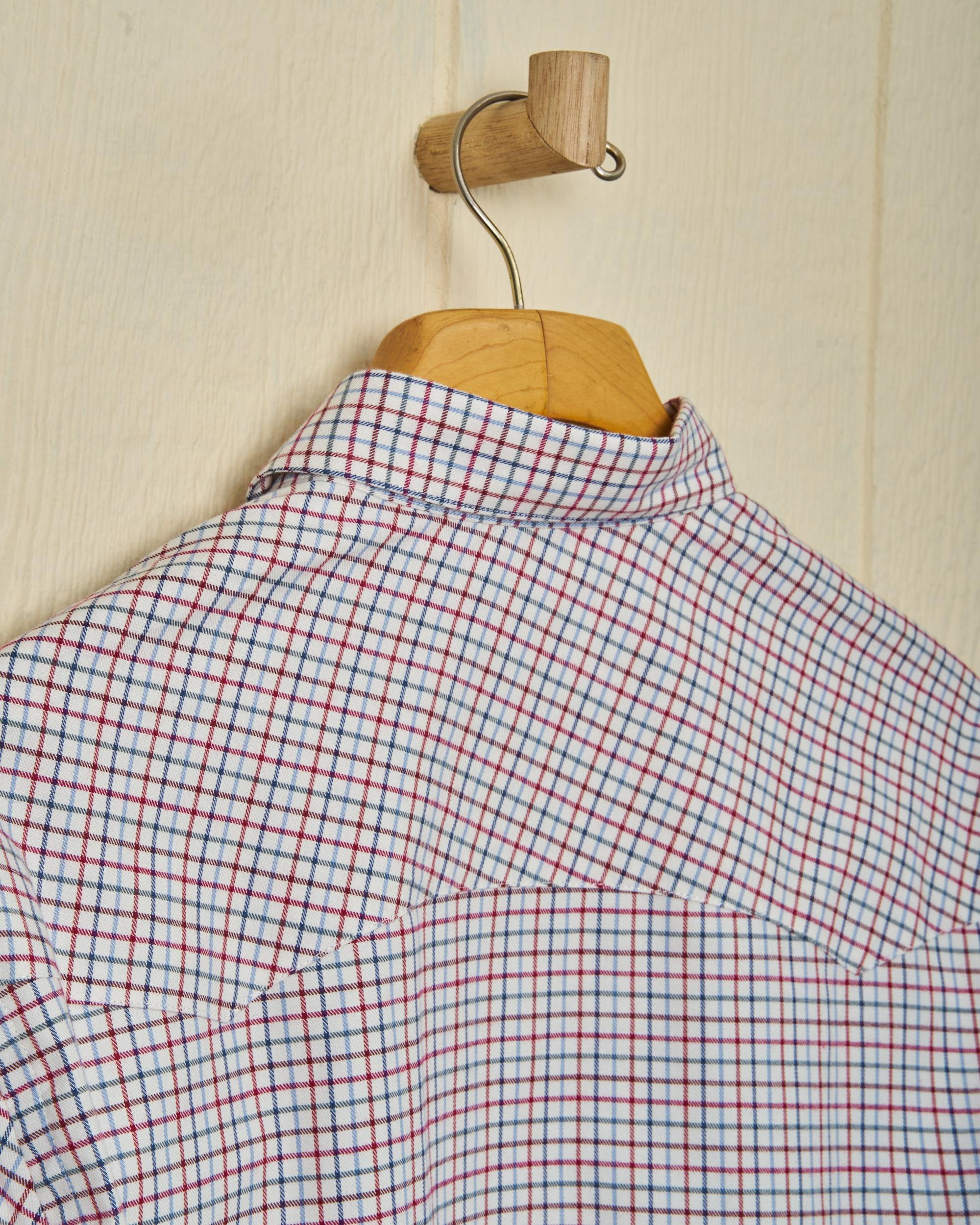 Western Sea-Washed Shirt in Denim/Wine Tattersall Product Image