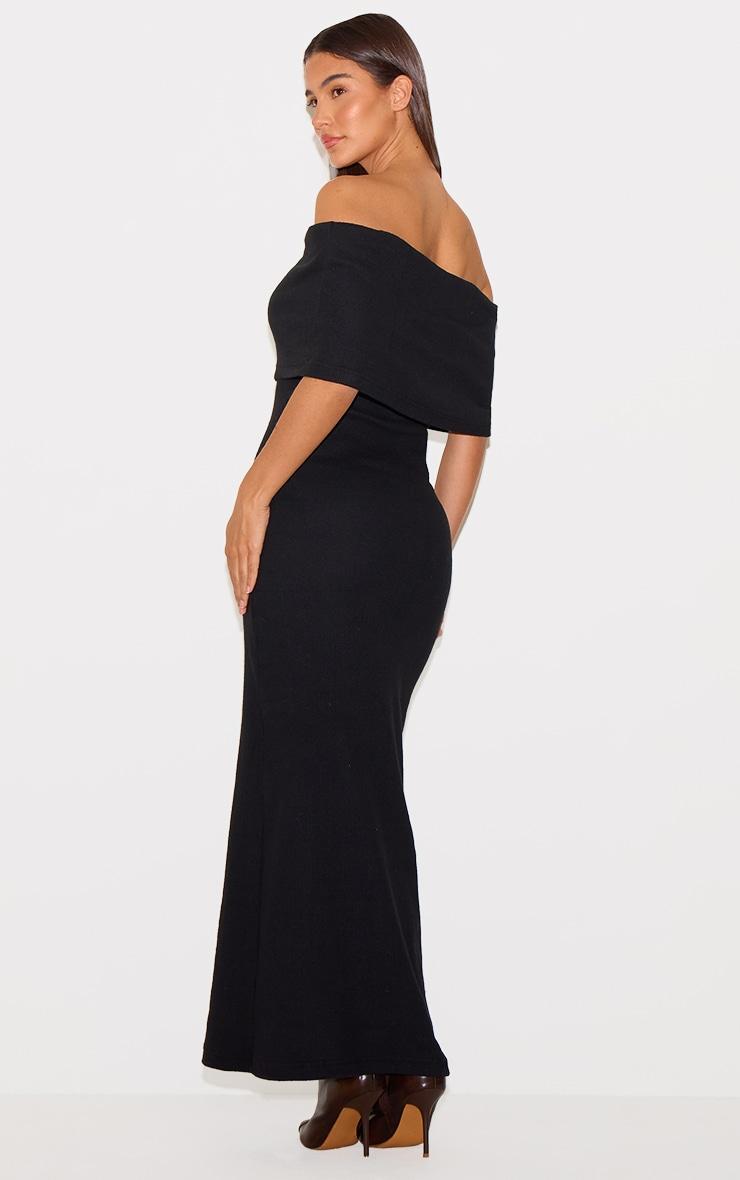 Black Heavy Brushed Rib Sleeveless Bardot Maxi Dress Product Image