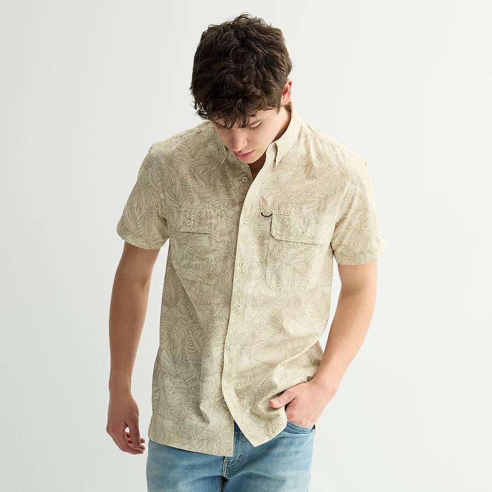 Men's Sonoma Goods For Life® Outdoor Short Sleeve Button-Down Shirt, Size: Small, Neat Palm Product Image