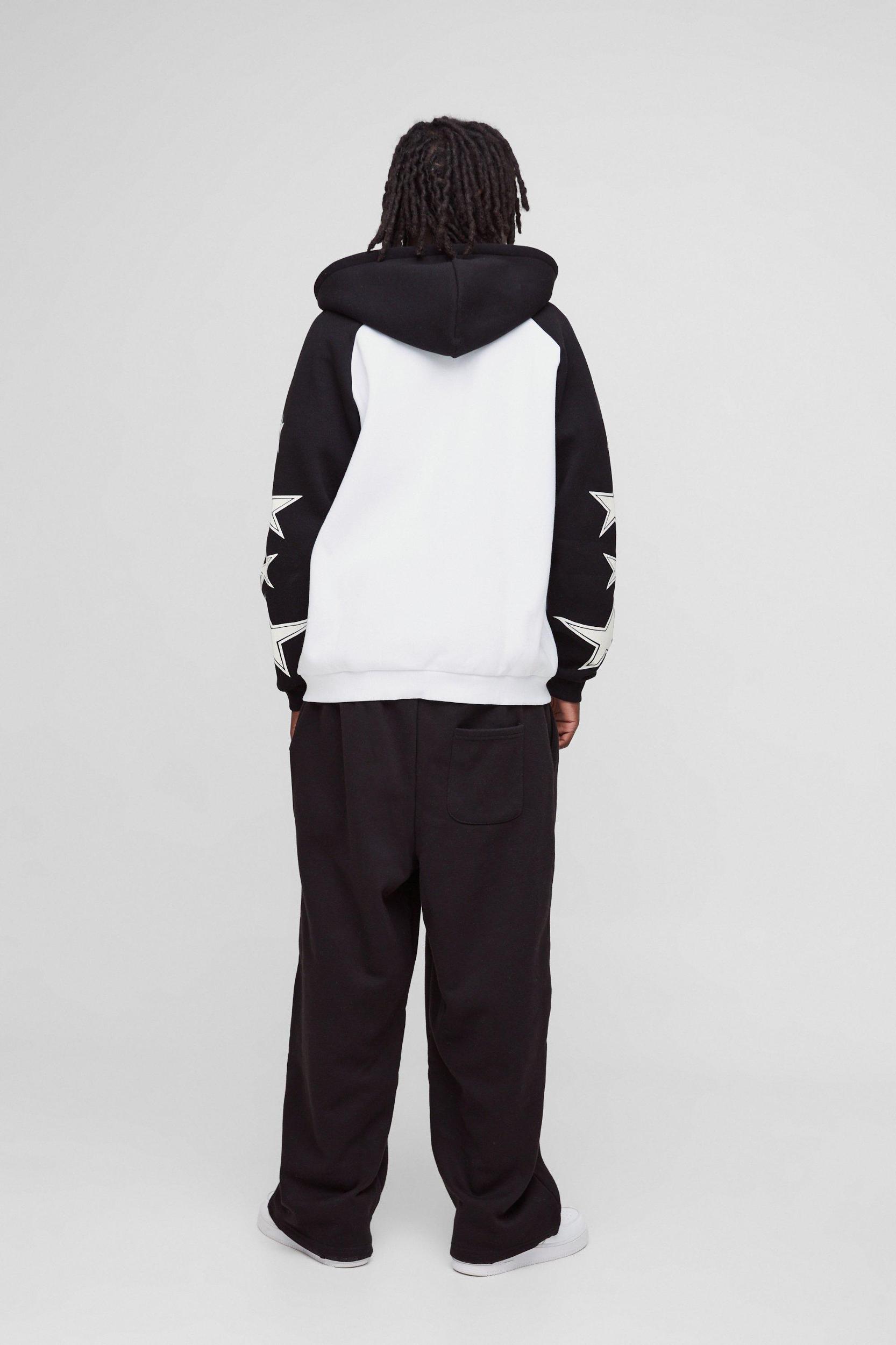 Oversized Raglan Homme Star Gusset Zip Through Hoodie | boohooMAN USA Product Image