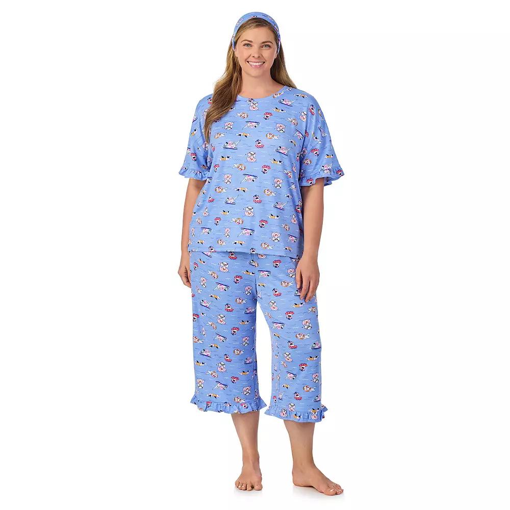 Plus Size Cuddl Duds® 3-Piece Short Sleeve Pajama Top, Cropped Pajama Pants & Headband Set, Women's, Size: 2XL, Peri Dogs Product Image