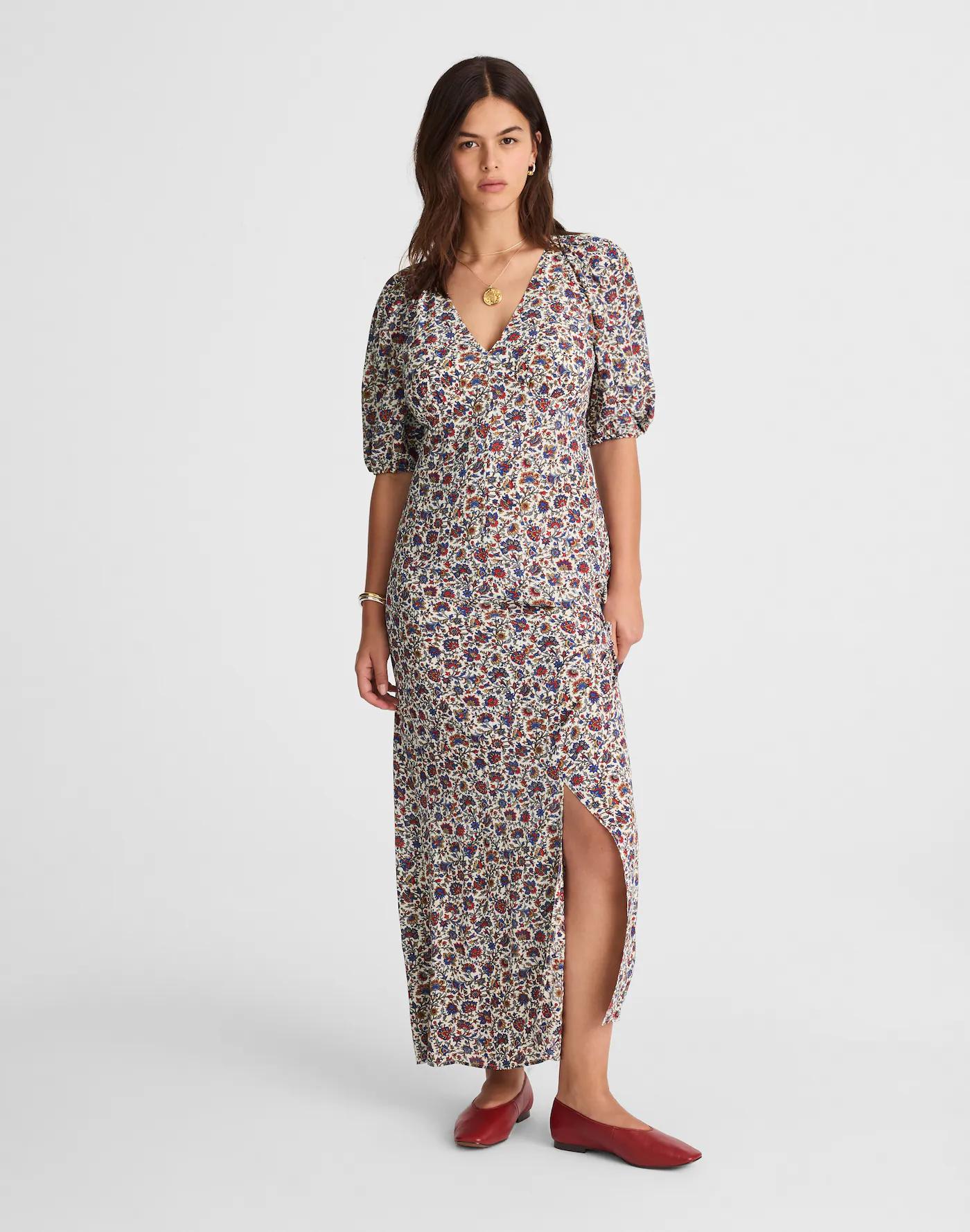Puff-Sleeve Empire Maxi Dress in Floral Product Image
