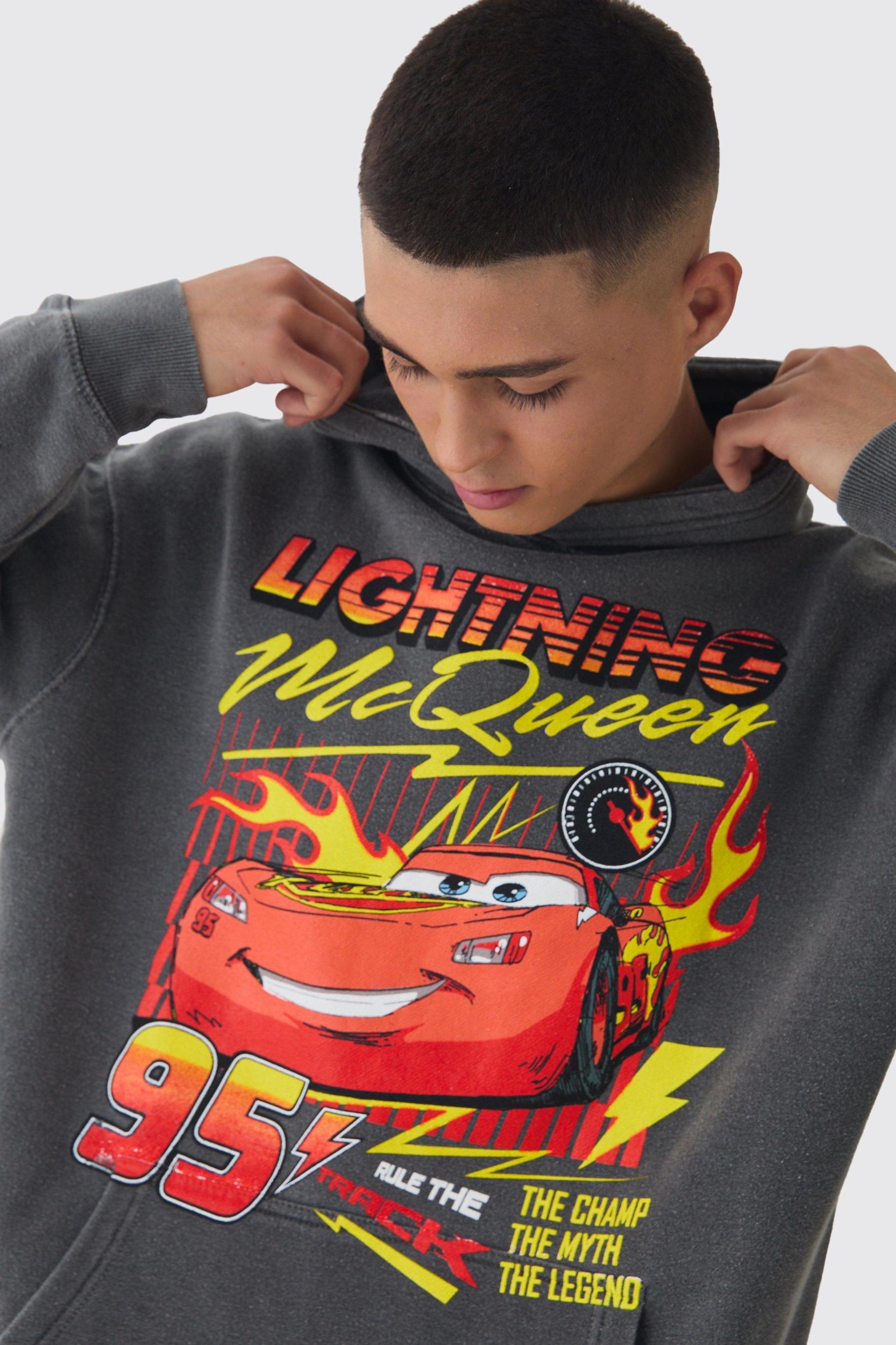 Oversized Pixar Cars Wash License Print Hoodie | boohooMAN USA Product Image