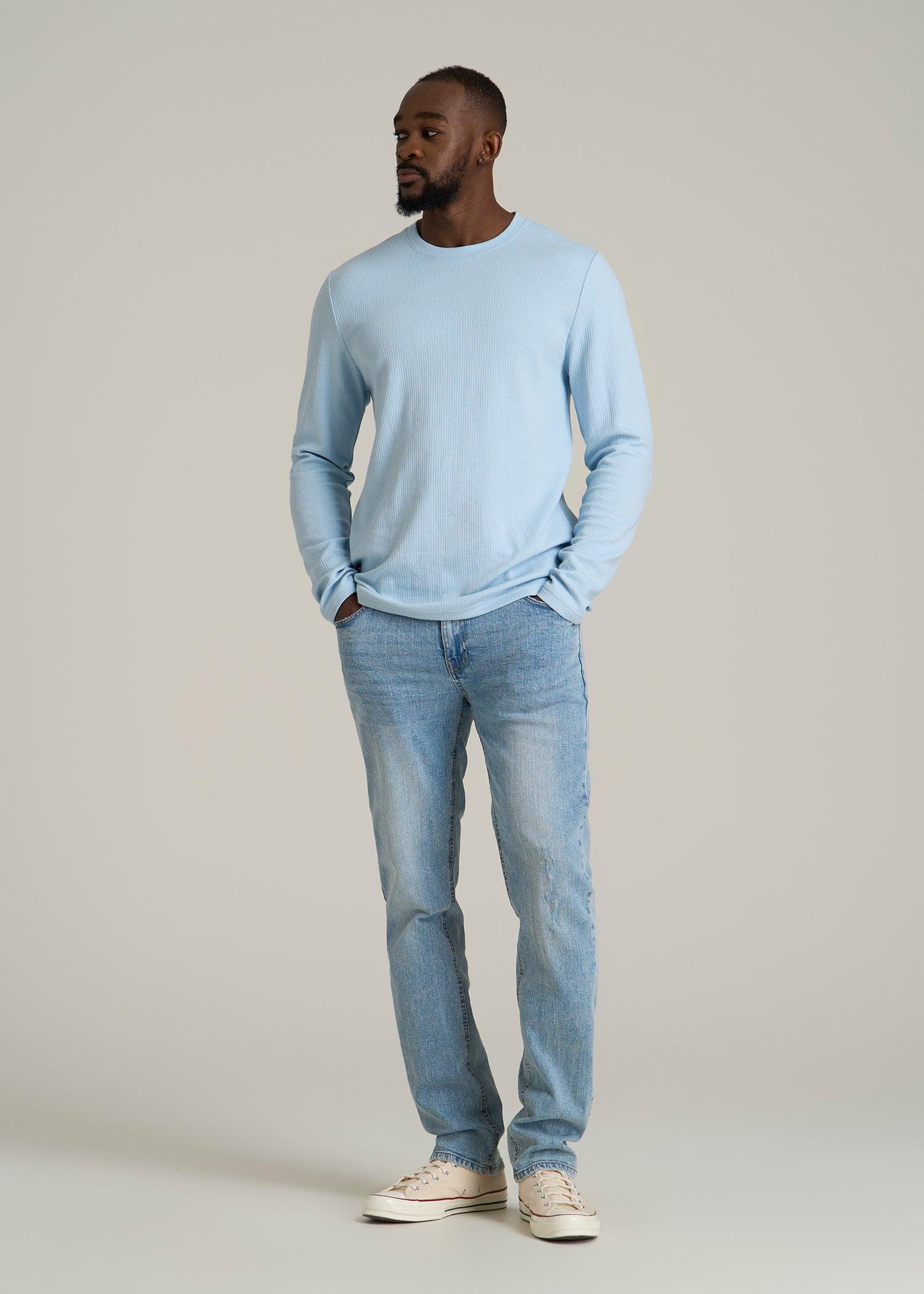 Cloud Knit Waffle Long Sleeve Tee for Tall Men in Ice Blue Male Product Image