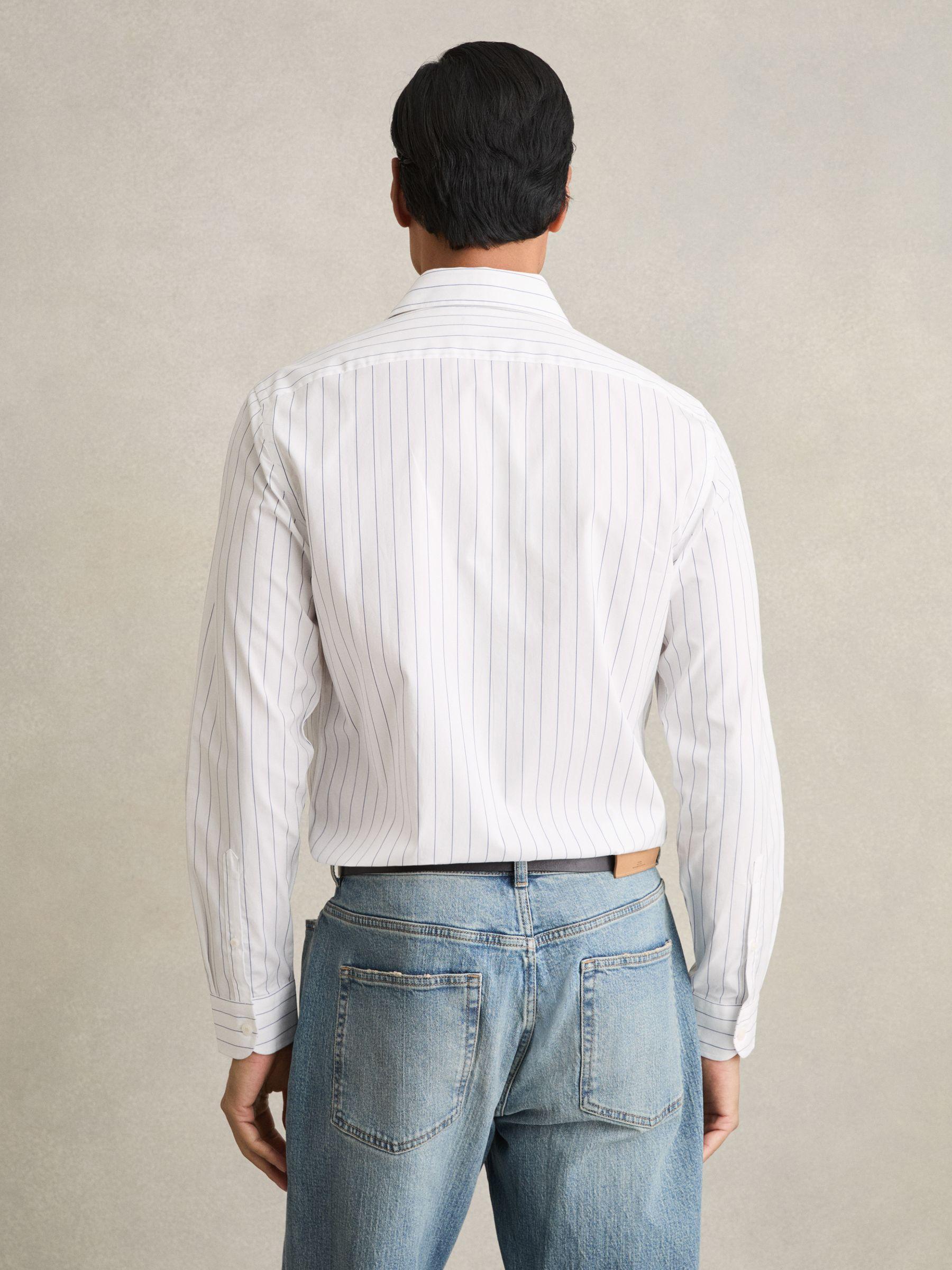 Cotton Cutaway Collar Stripe Shirt in Blue/White Product Image