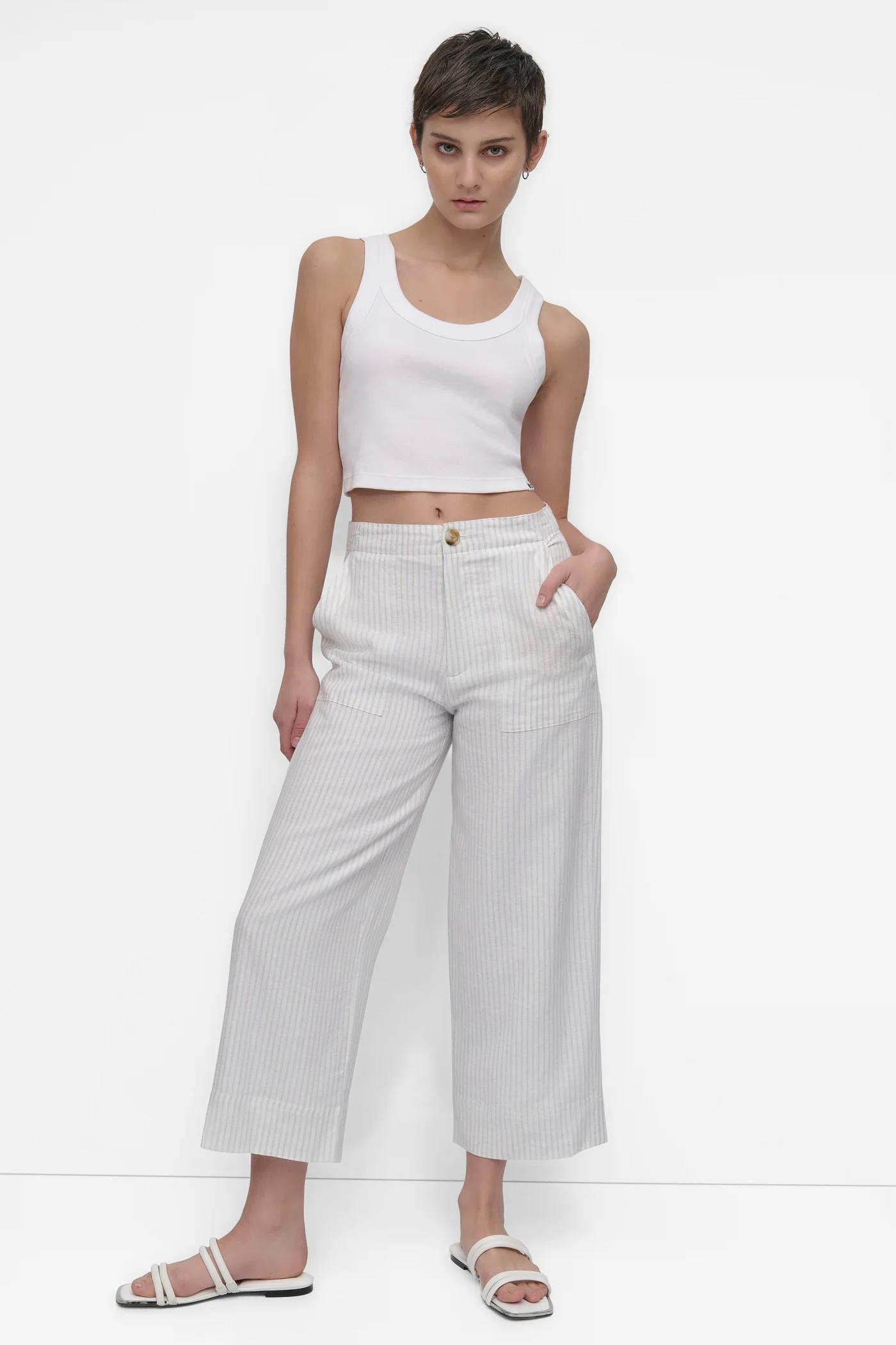 CROPPED WIDE LEG LINEN PANTS Product Image