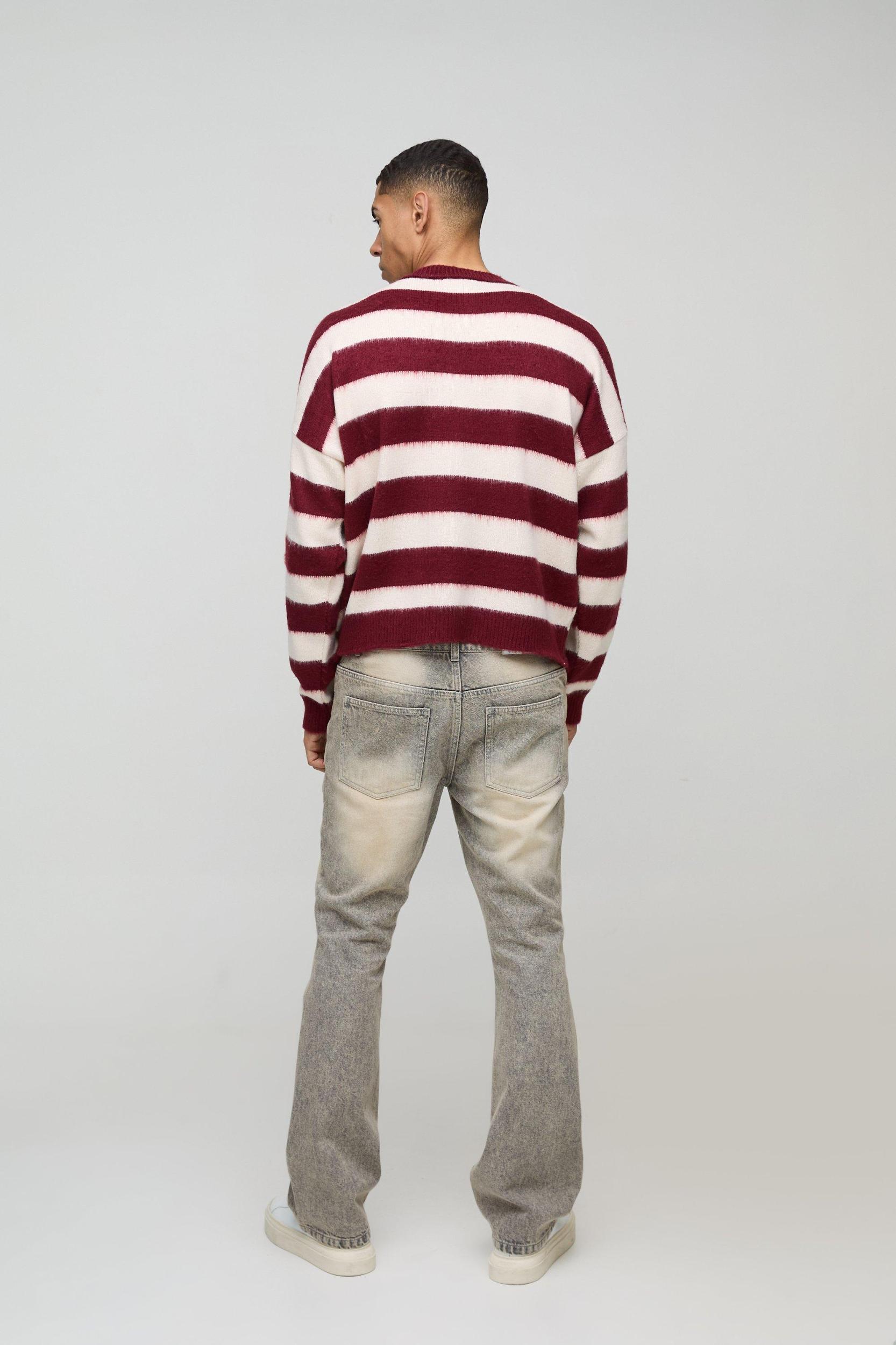 Boxy Brushed Stripe Print Knitted Sweater | boohooMAN USA Product Image