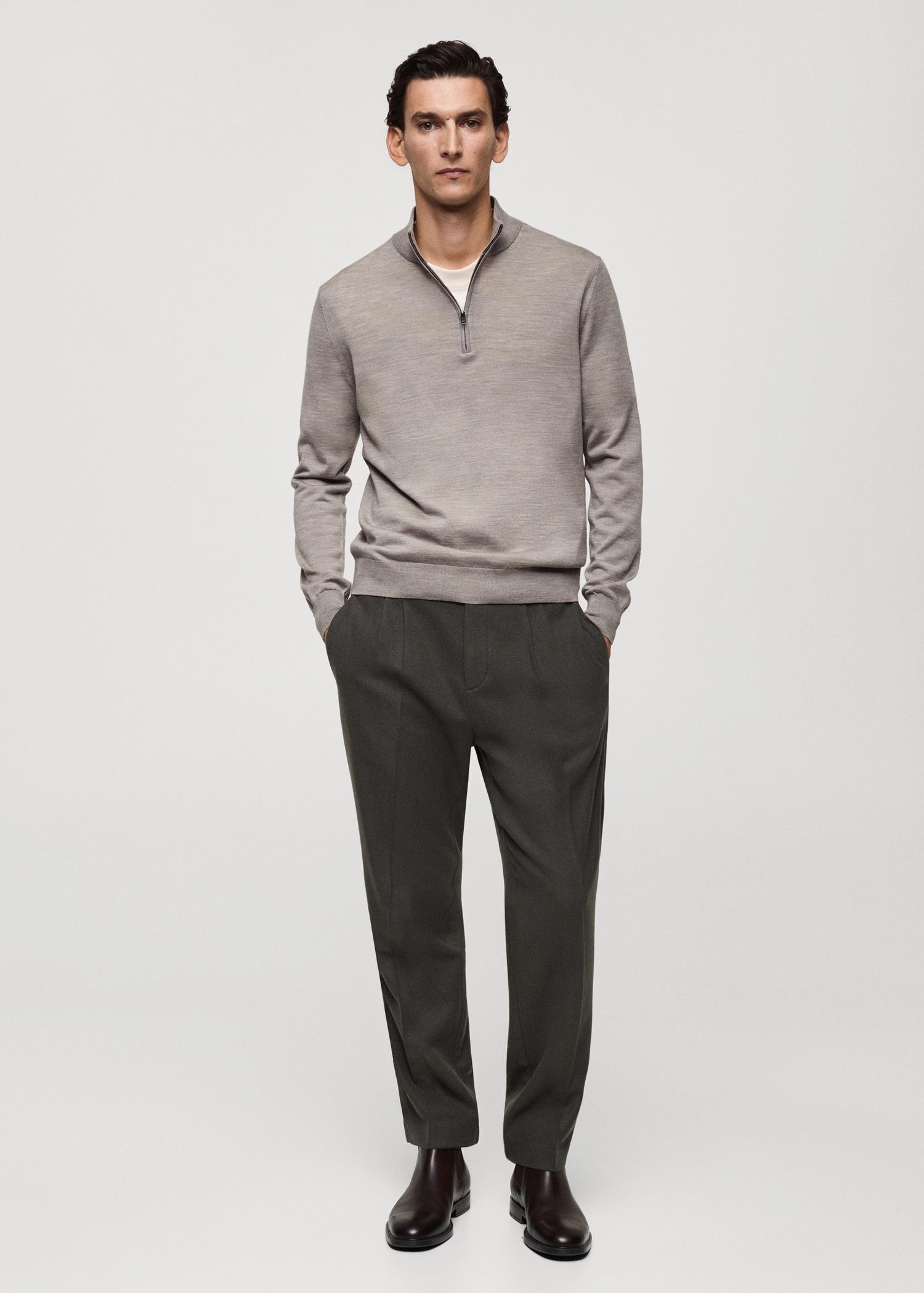 100% merino wool perkins-neck sweater with zipper - Men | MANGO USA Product Image