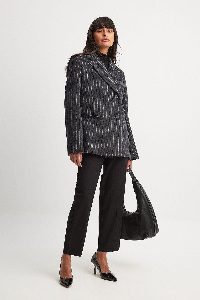 Wool Blend Oversized Blazer Jacket Stripe Product Image