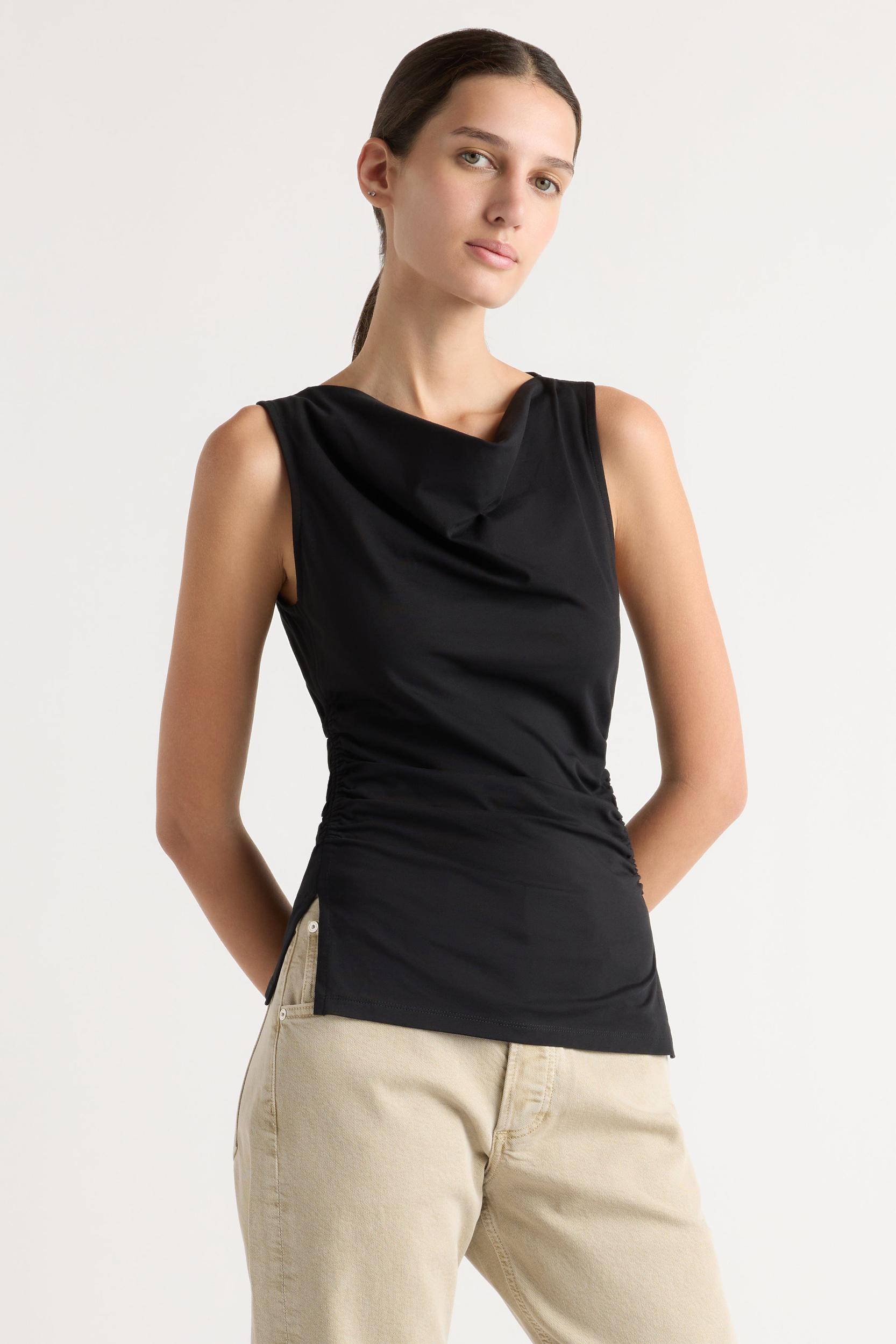 Josie Shirred-Side Cowl-Neck Tee Product Image