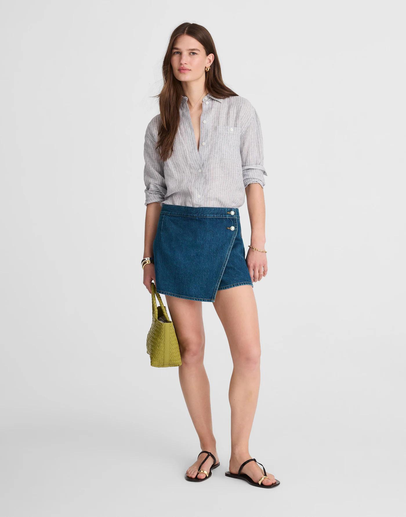 Denim Wrap Mini Skort in Lambertville Wash Product Image