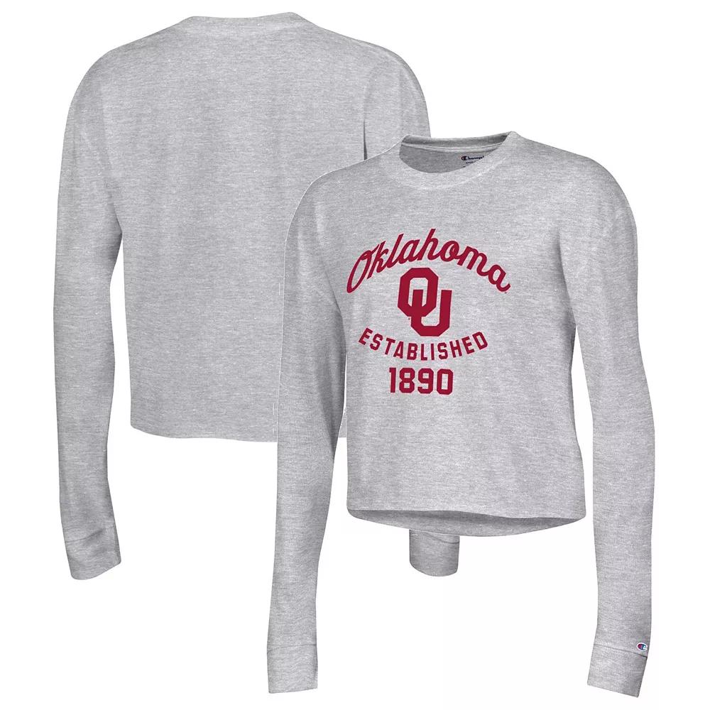 Women's Champion Gray Oklahoma Sooners Boyfriend Cropped Long Sleeve T-Shirt,  Product Image