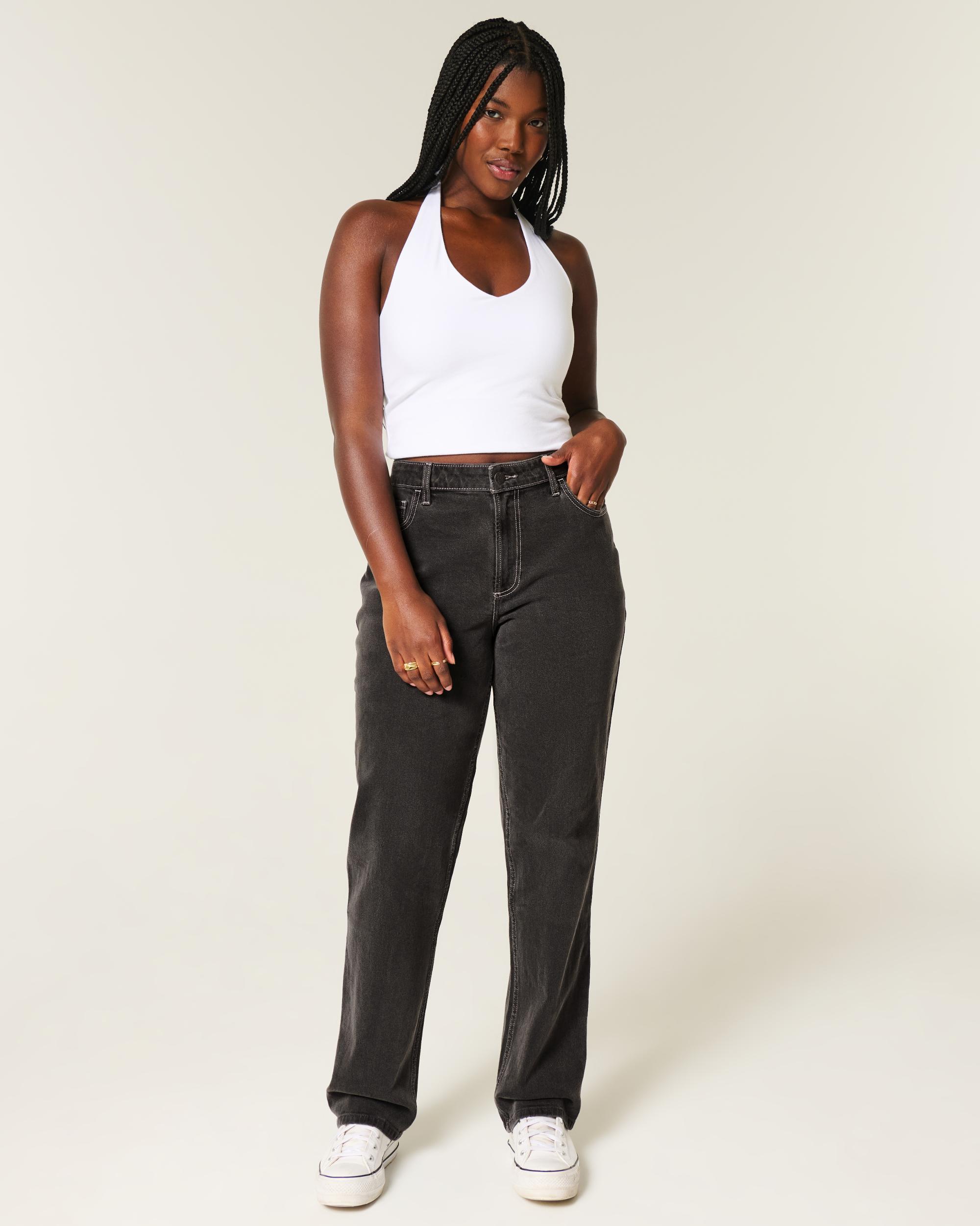Curvy High-Rise Washed Black Straight Jeans Product Image