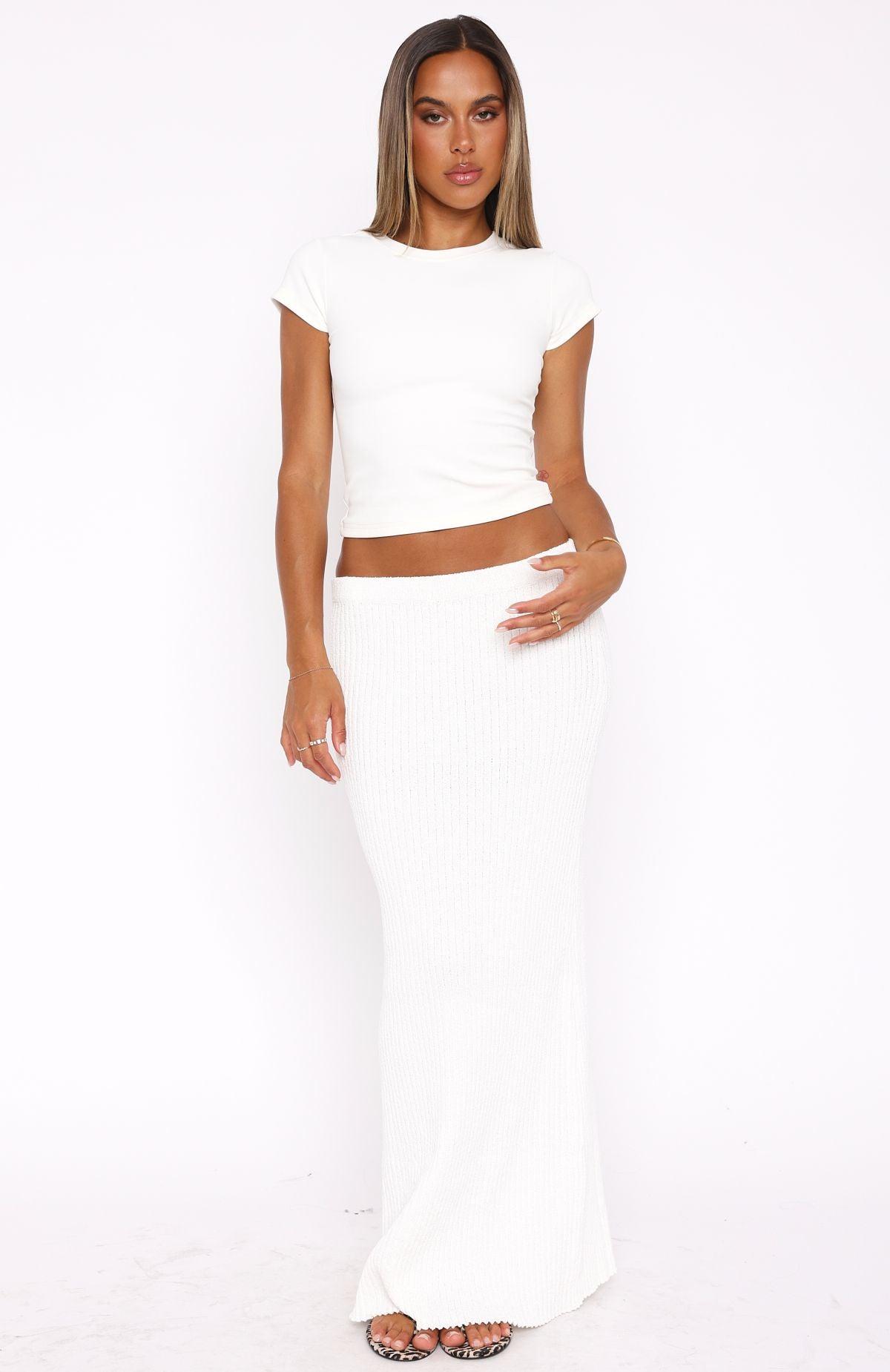 Millionaire Knit Maxi Skirt White Product Image