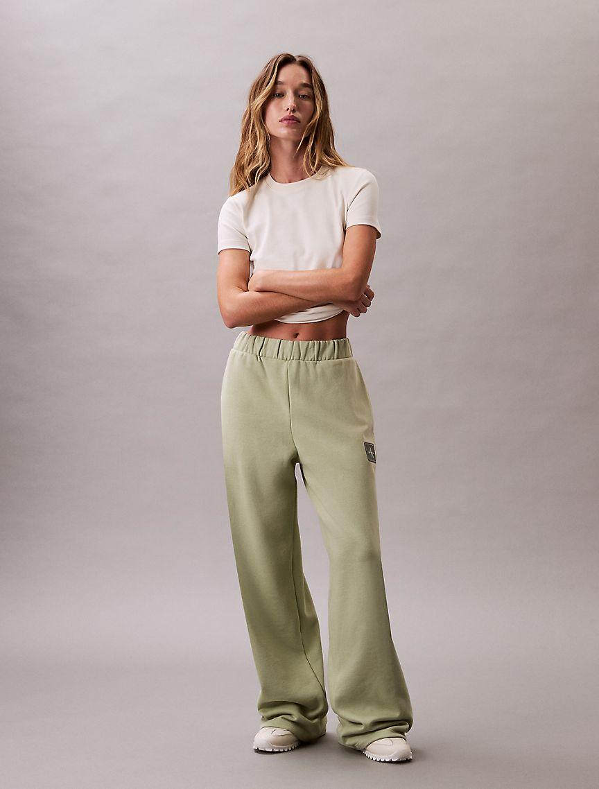 Fleece Logo Patch Wide Leg Pants Product Image