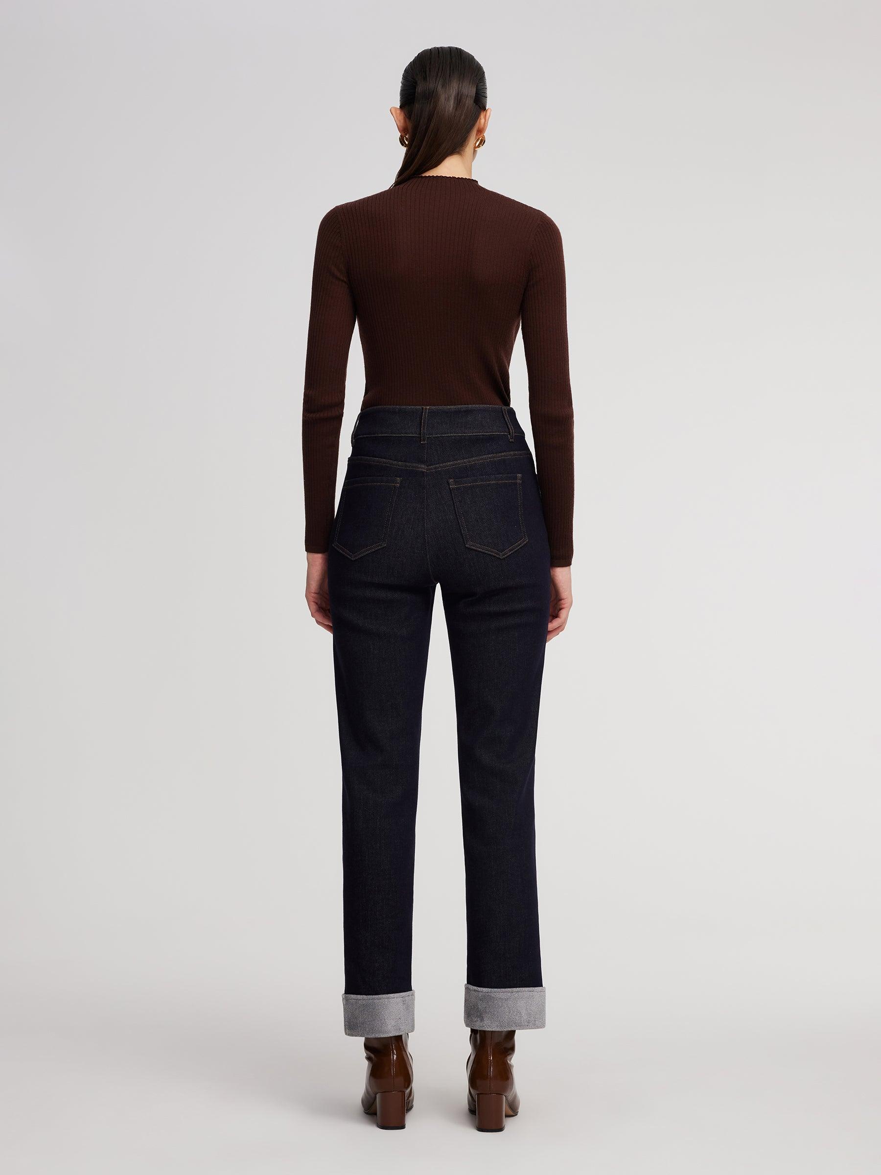 Denim High-Waisted Fleece Lined Women Folded Jeans Product Image